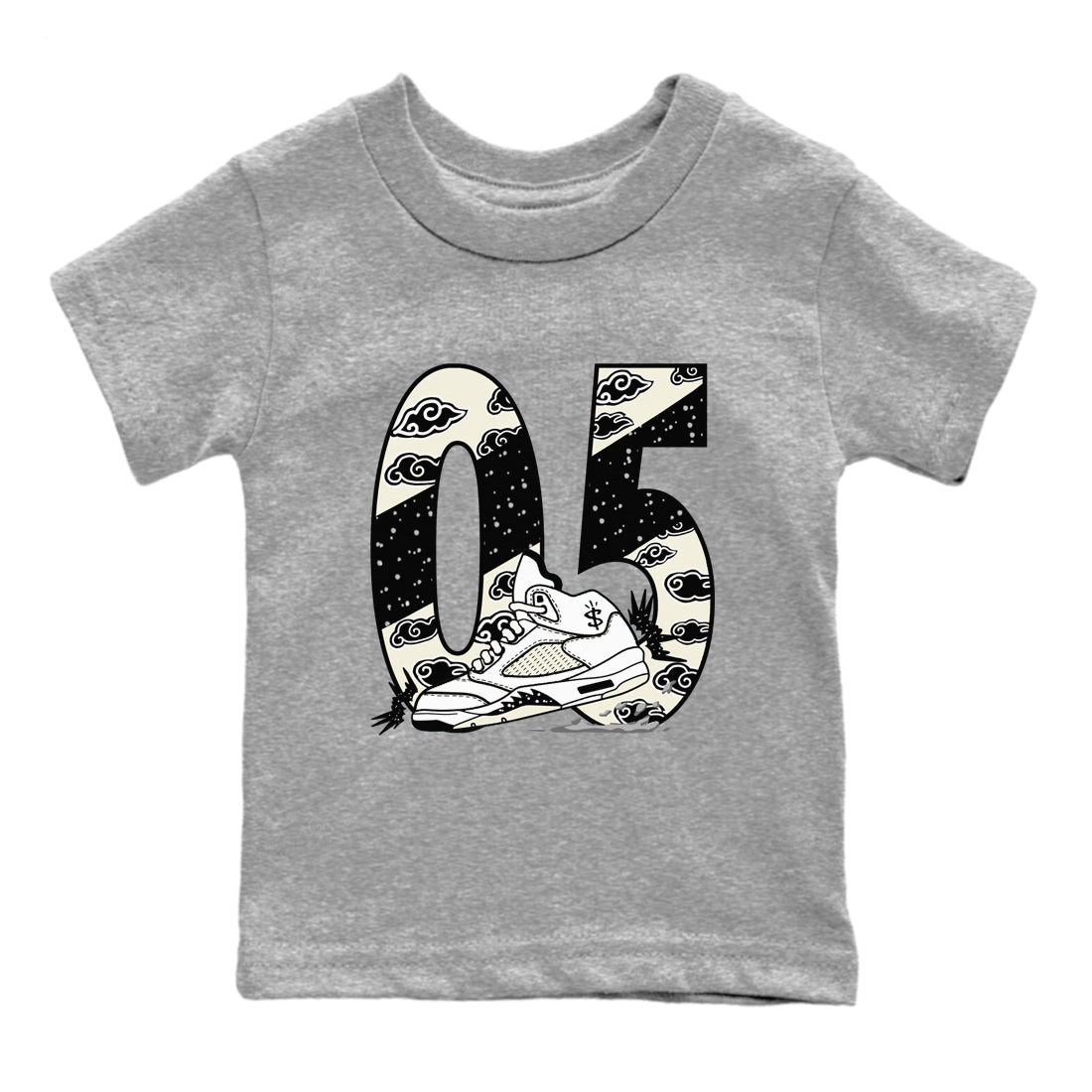 AJ5 Sail shirt to match jordans Aggressive Dribble sneaker tees Air Jordan 5 Sail SNRT sneaker release tees baby toddler Heather Grey 2 cotton Shirt