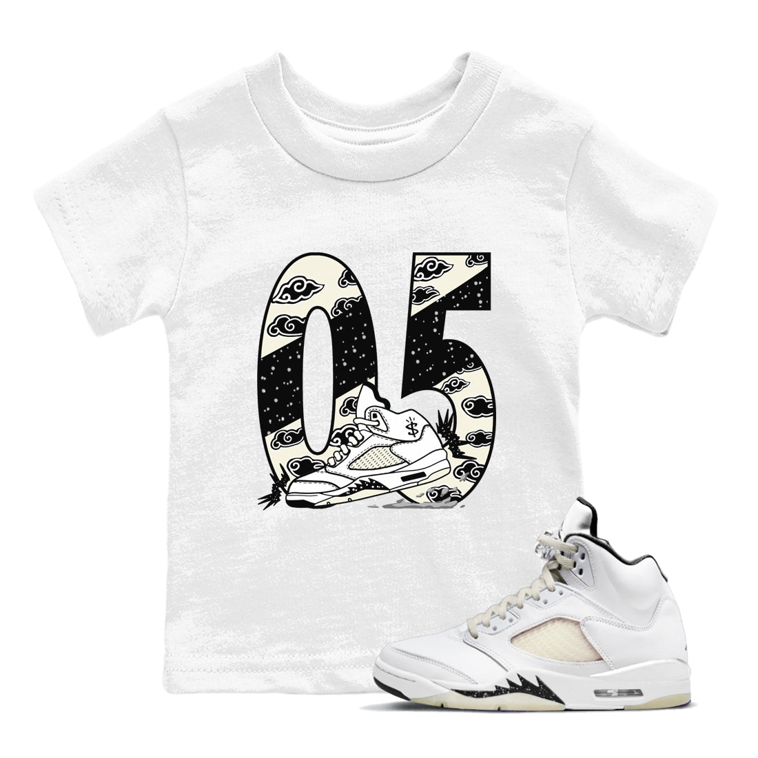 AJ5 Sail shirt to match jordans Aggressive Dribble sneaker tees Air Jordan 5 Sail SNRT sneaker release tees baby toddler White 1 cotton Shirt