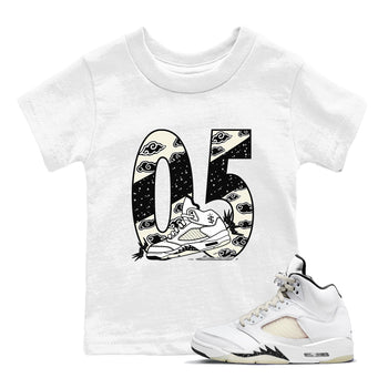 AJ5 Sail shirt to match jordans Aggressive Dribble sneaker tees Air Jordan 5 Sail SNRT sneaker release tees baby toddler White 1 cotton Shirt