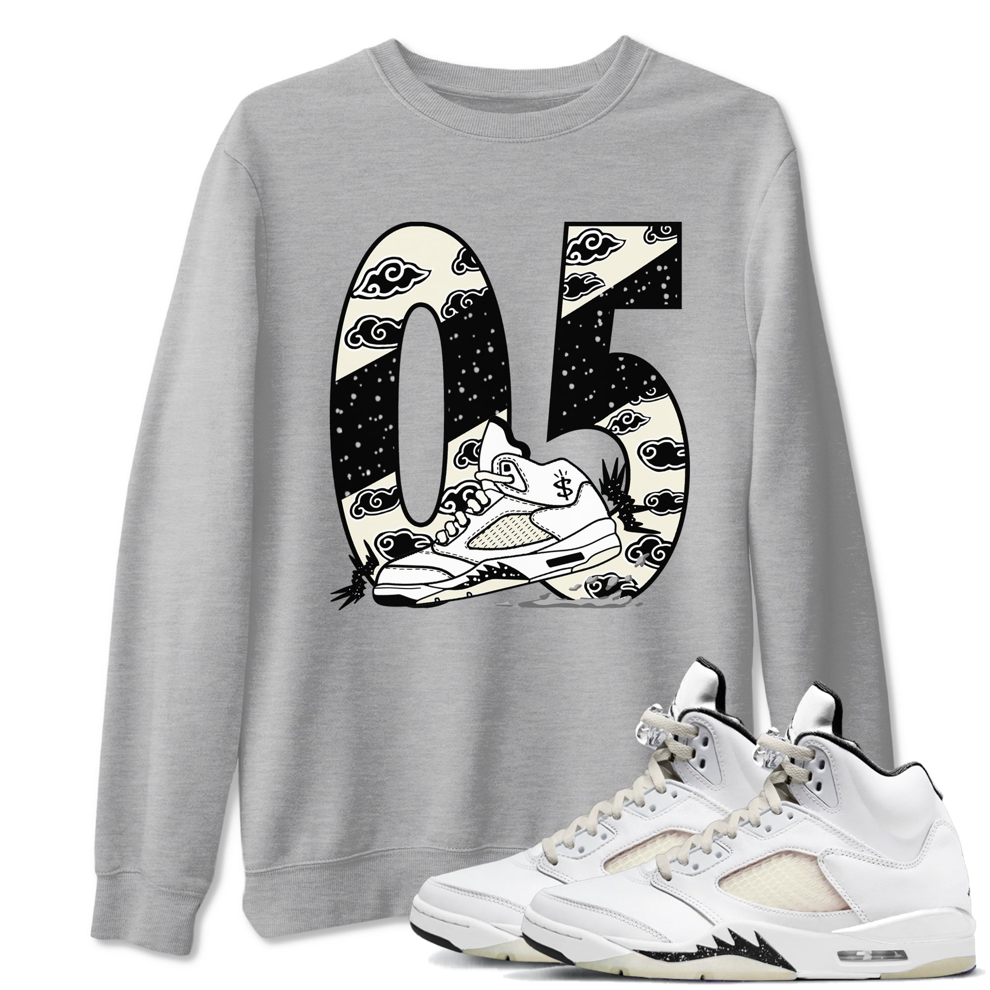 AJ5 Sail shirt to match jordans Aggressive Dribble sneaker tees Air Jordan 5 Sail SNRT Sneaker Release Tees unisex cotton Heather Grey 1 crew neck shirt
