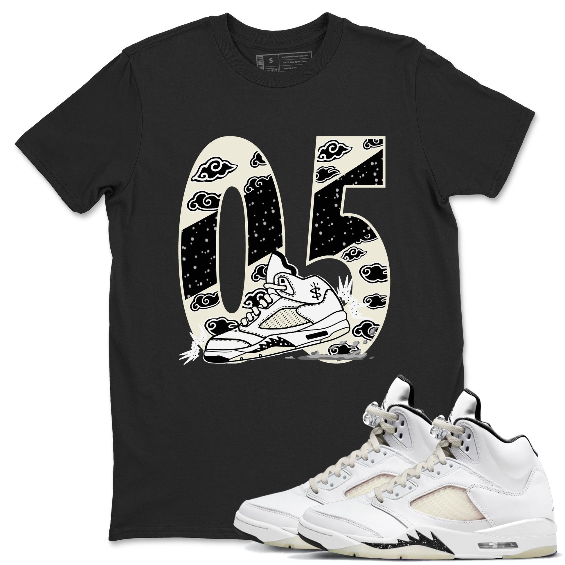 AJ5 Sail shirt to match jordans Aggressive Dribble sneaker tees Air Jordan 5 Sail SNRT Sneaker Release Tees unisex cotton Black 1 crew neck shirt