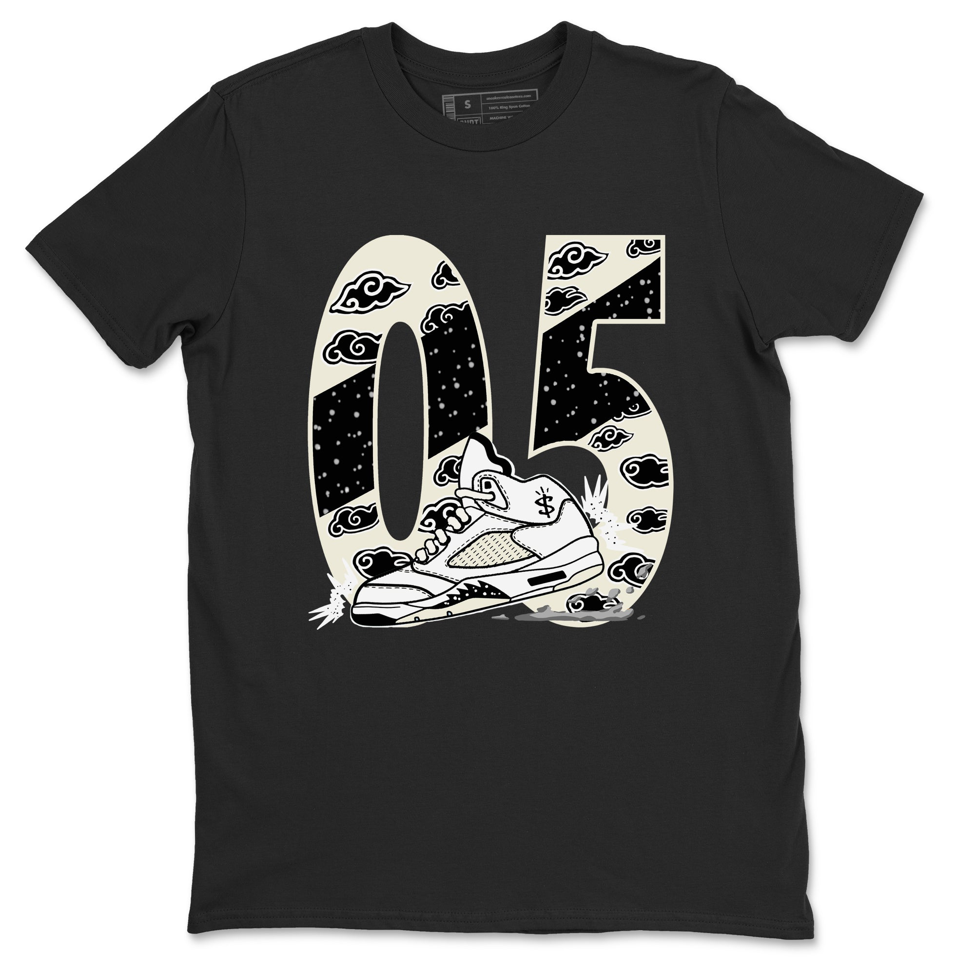 AJ5 Sail shirt to match jordans Aggressive Dribble sneaker tees Air Jordan 5 Sail SNRT Sneaker Release Tees unisex cotton Black 2 crew neck shirt