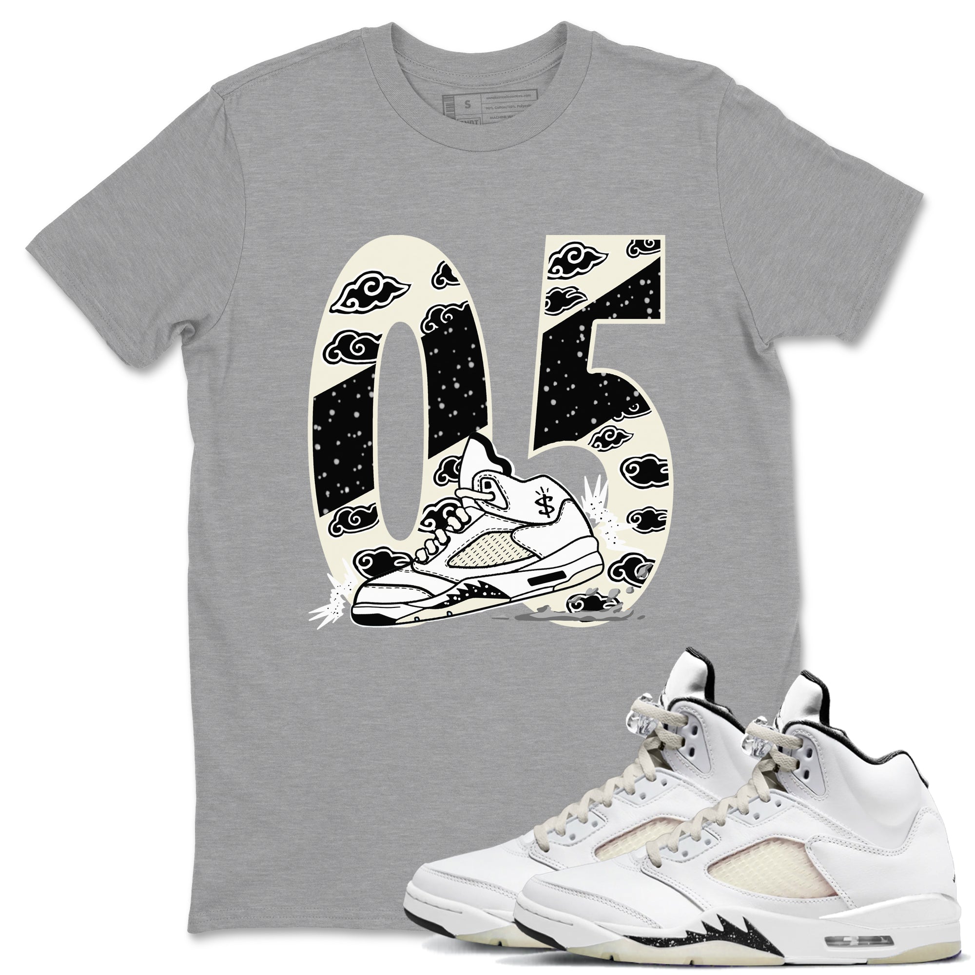 AJ5 Sail shirt to match jordans Aggressive Dribble sneaker tees Air Jordan 5 Sail SNRT Sneaker Release Tees unisex cotton Heather Grey 1 crew neck shirt