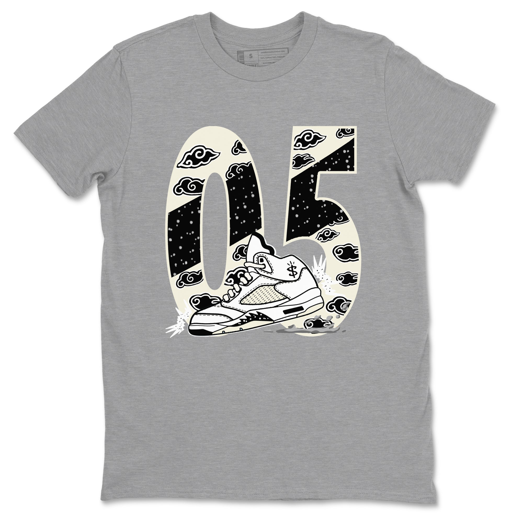 AJ5 Sail shirt to match jordans Aggressive Dribble sneaker tees Air Jordan 5 Sail SNRT Sneaker Release Tees unisex cotton Heather Grey 2 crew neck shirt