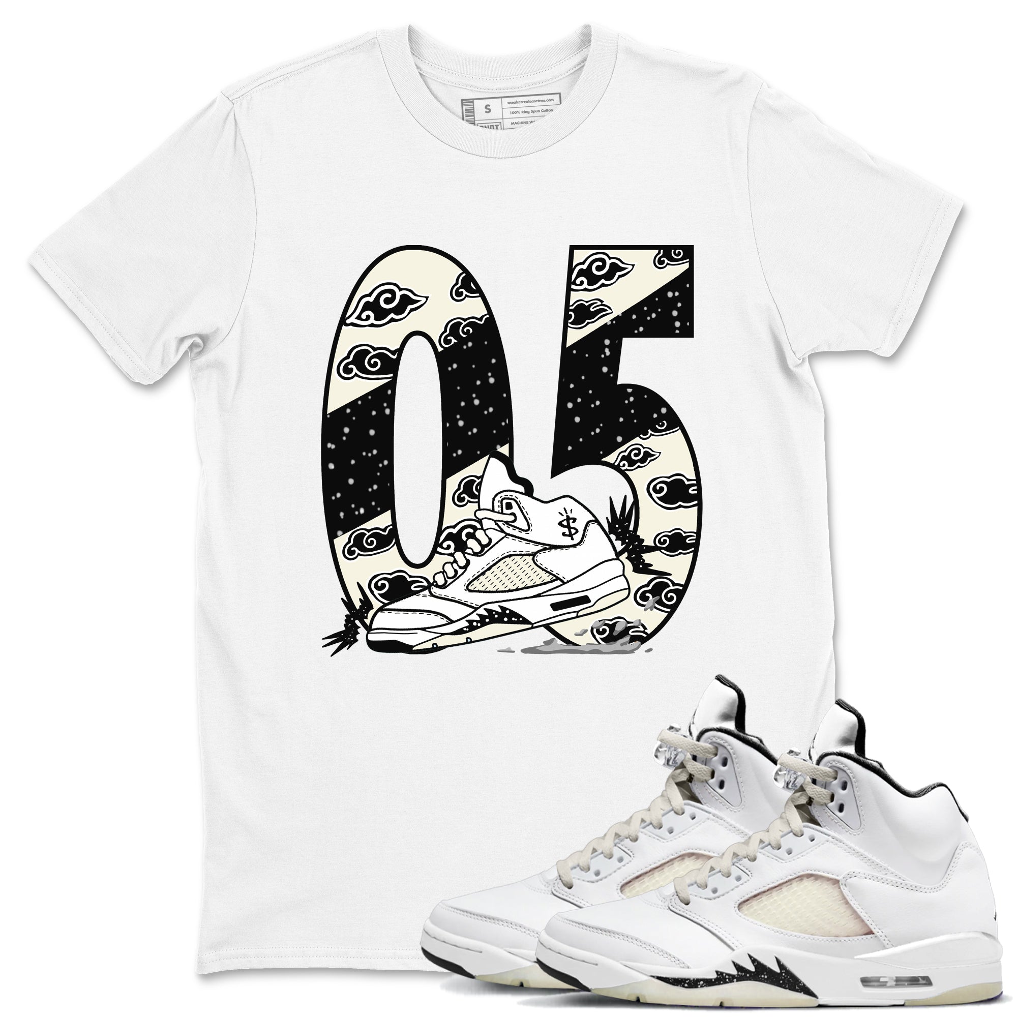 AJ5 Sail shirt to match jordans Aggressive Dribble sneaker tees Air Jordan 5 Sail SNRT Sneaker Release Tees unisex cotton White 1 crew neck shirt