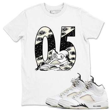 AJ5 Sail shirt to match jordans Aggressive Dribble sneaker tees Air Jordan 5 Sail SNRT Sneaker Release Tees unisex cotton White 1 crew neck shirt