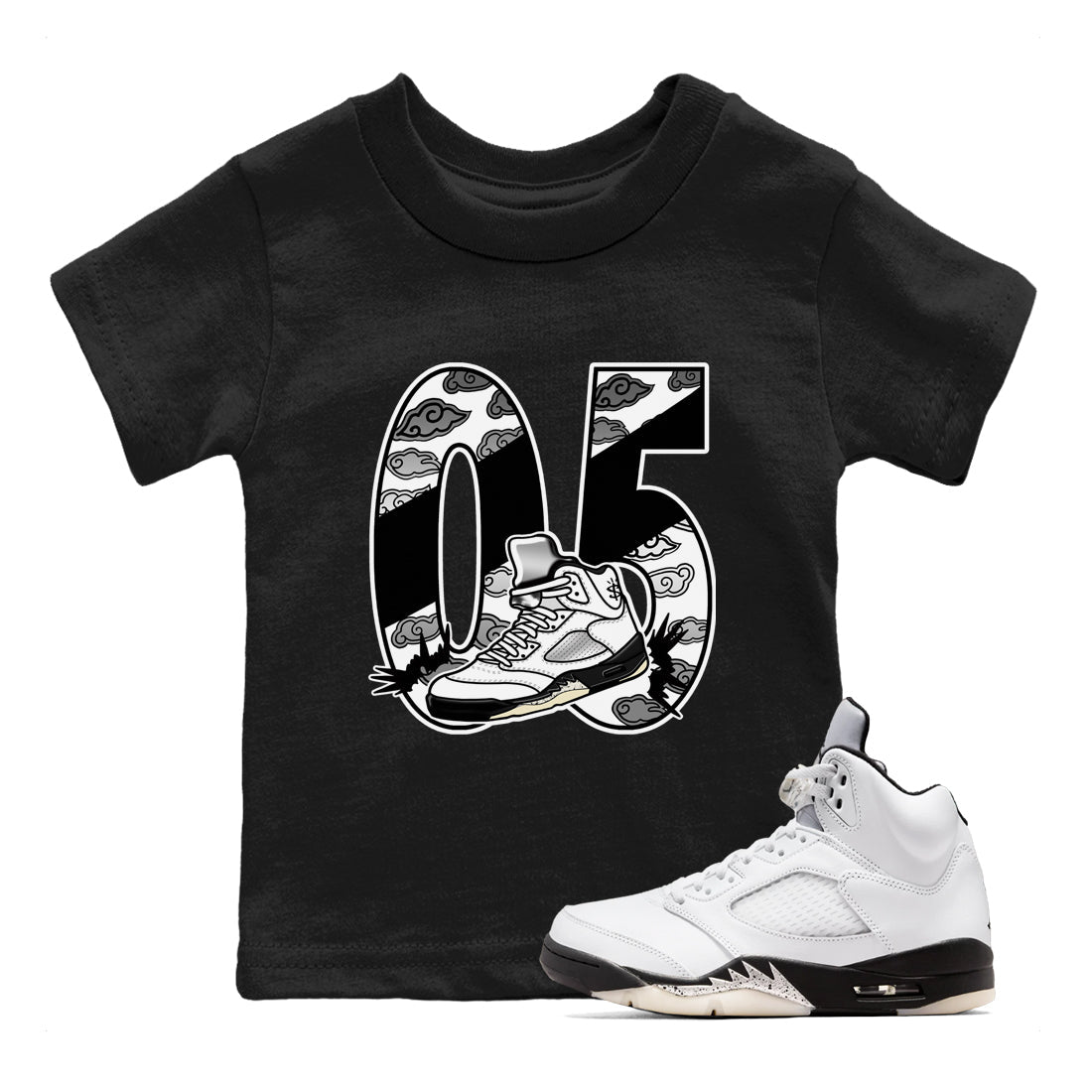 5s White Black shirts to match jordans Aggressive Dribble sneaker match tees Air Jordan 5 Retro White Black match shoes to clothes SNRT Sneaker Tees Youth Baby Black 1 tee