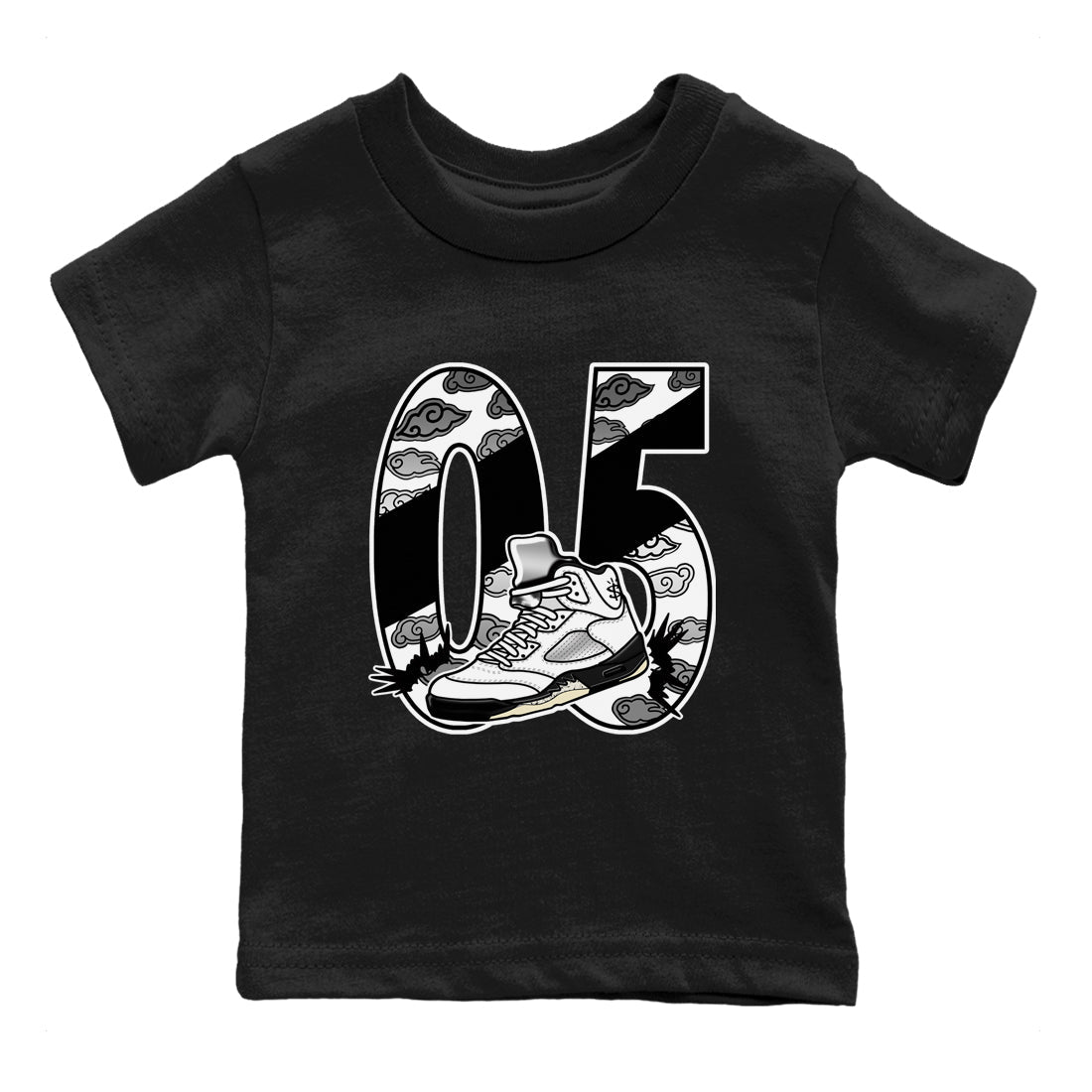 5s White Black shirts to match jordans Aggressive Dribble sneaker match tees Air Jordan 5 Retro White Black match shoes to clothes SNRT Sneaker Tees Youth Baby Black 2 tee