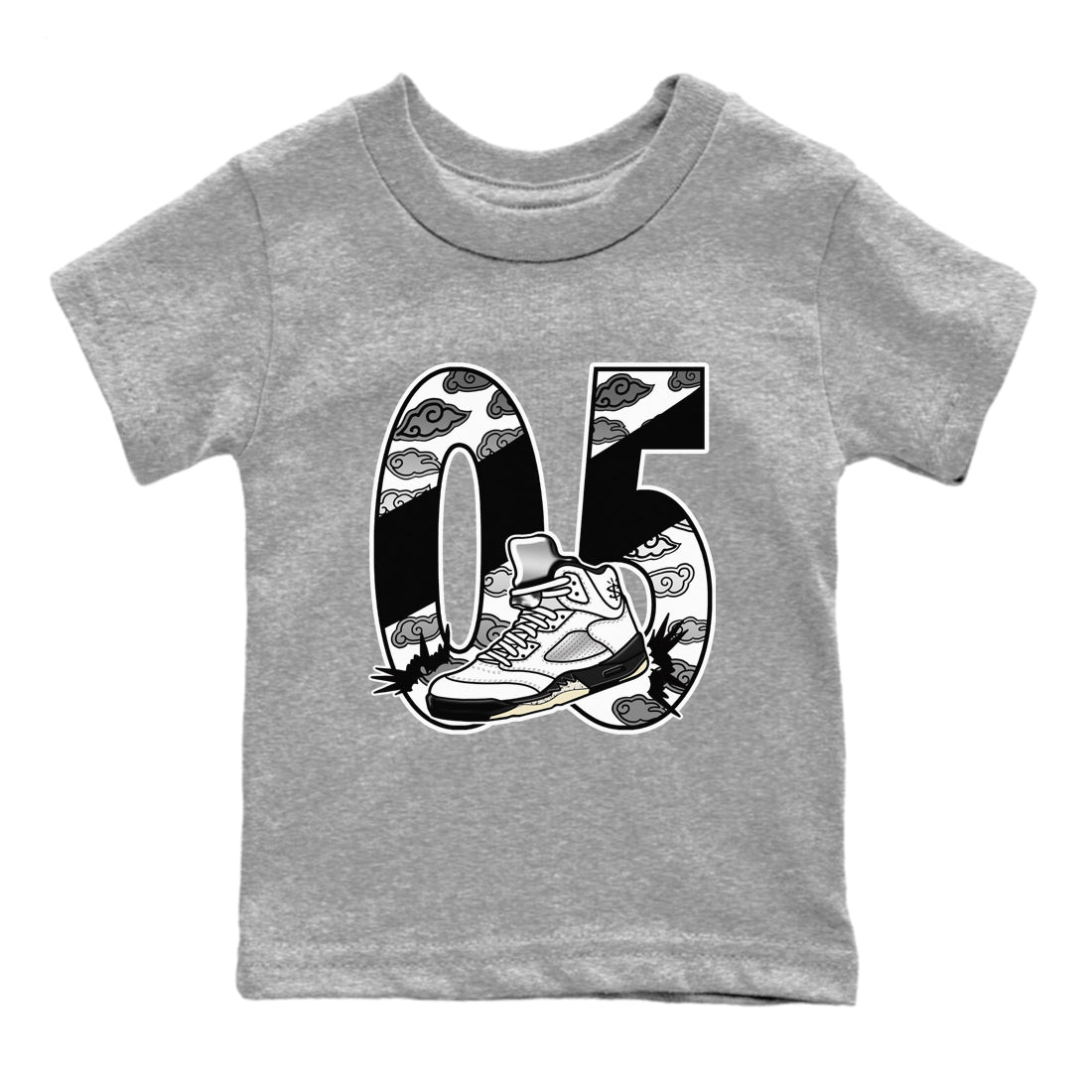 5s White Black shirts to match jordans Aggressive Dribble sneaker match tees Air Jordan 5 Retro White Black match shoes to clothes SNRT Sneaker Tees Youth Baby Heather Grey 2 tee