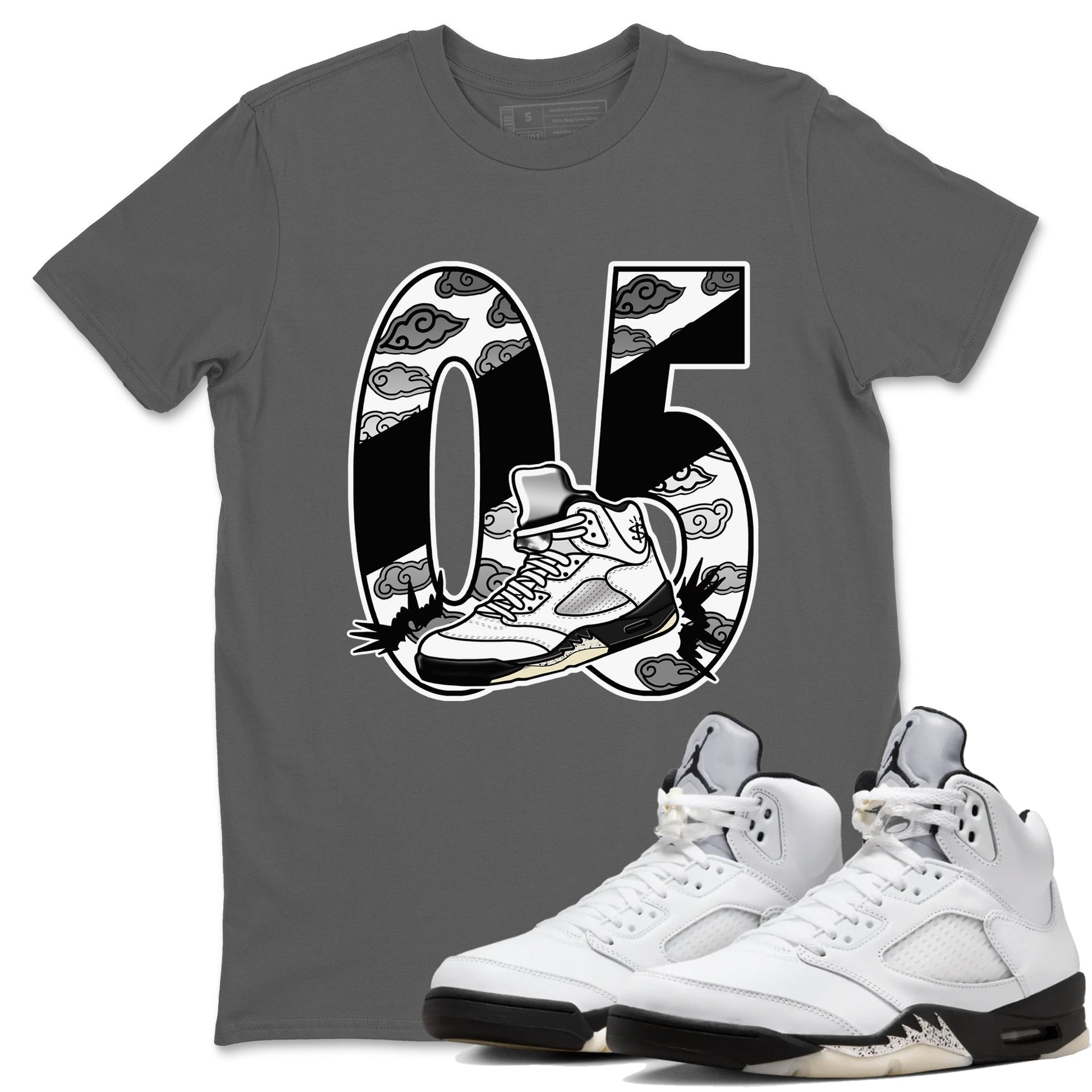 5s White Black shirts to match jordans Aggressive Dribble sneaker match tees Air Jordan 5 Retro White Black match shoes to clothes SNRT Sneaker Tees unisex cotton Cool Grey 1 shirts