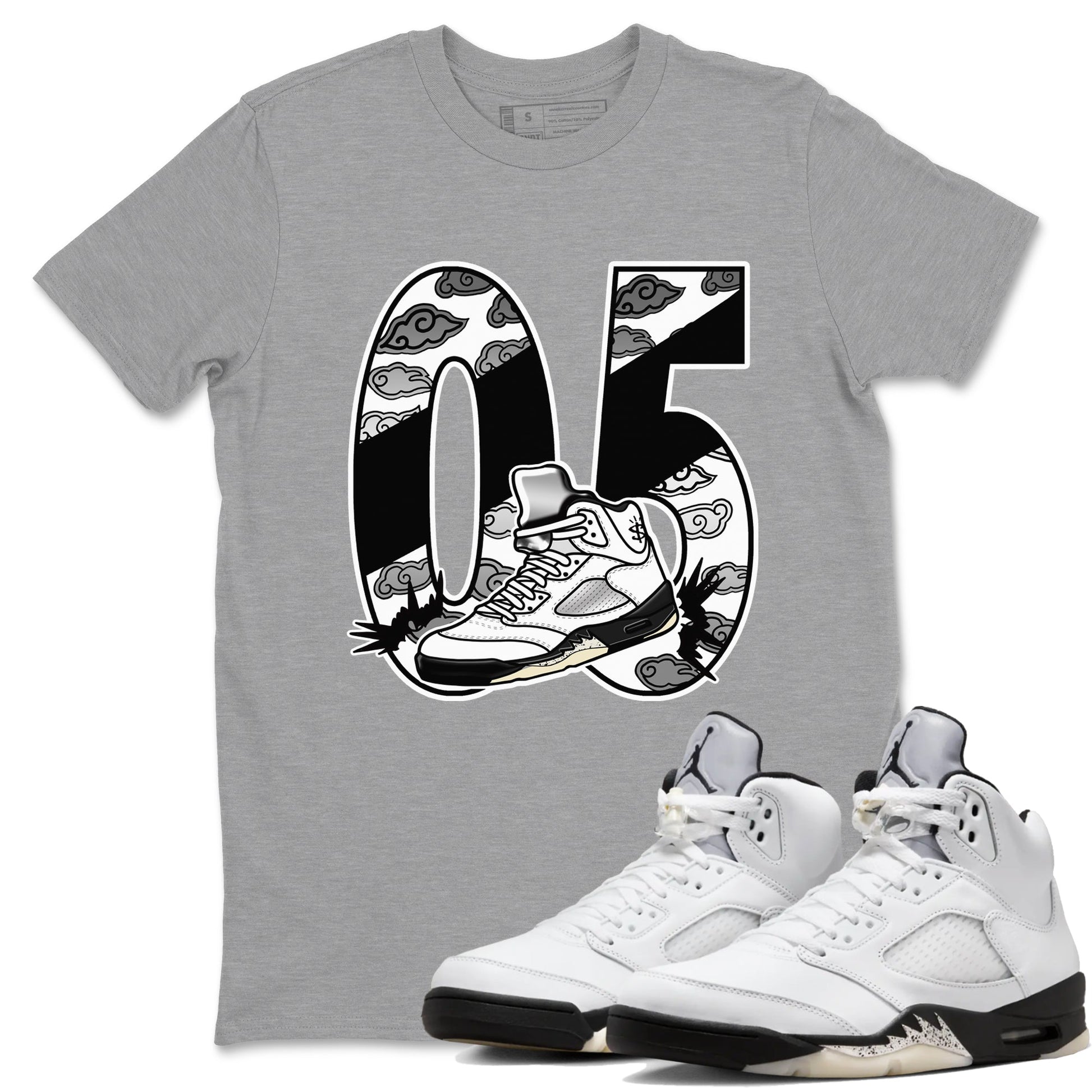 5s White Black shirts to match jordans Aggressive Dribble sneaker match tees Air Jordan 5 Retro White Black match shoes to clothes SNRT Sneaker Tees unisex cotton Heather Grey 1 shirts