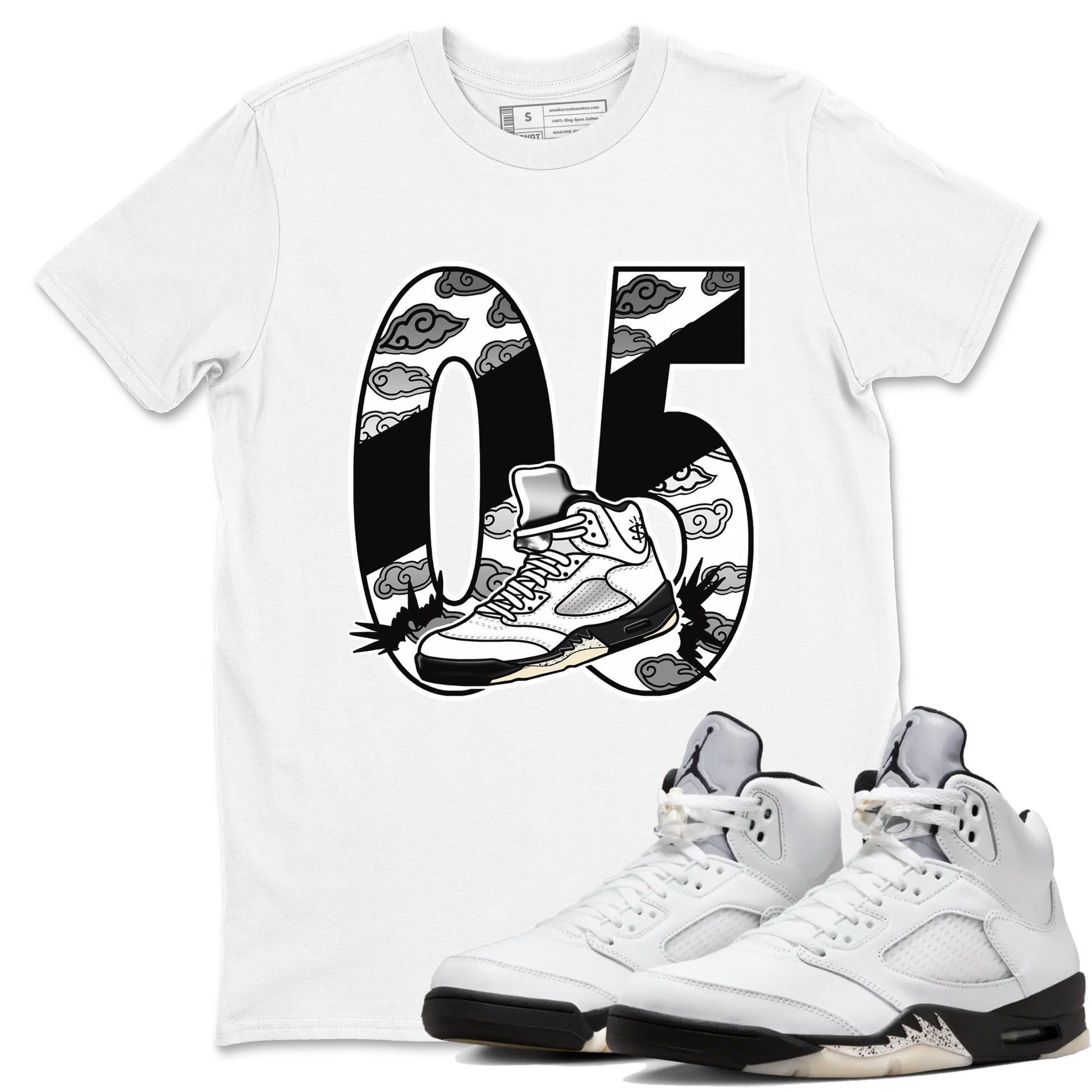 5s White Black shirts to match jordans Aggressive Dribble sneaker match tees Air Jordan 5 Retro White Black match shoes to clothes SNRT Sneaker Tees unisex cotton White 1 shirts