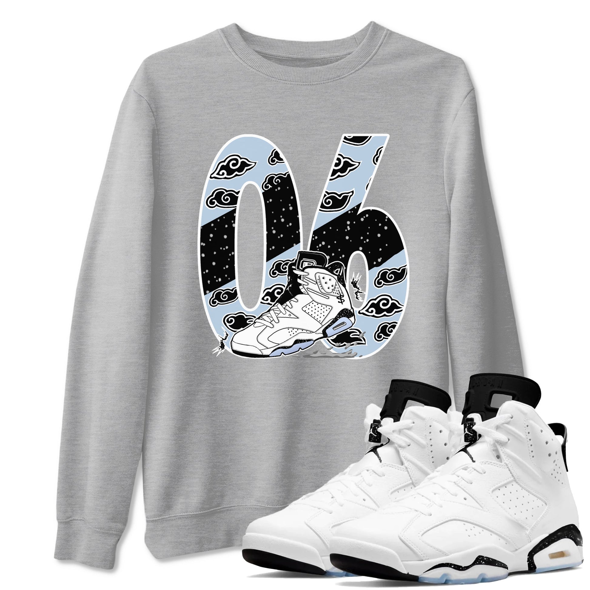 6s White Black shirt to match jordans Aggressive Dribble sneaker tees Air Jordan 6 White Black SNRT Sneaker Release Tees unisex cotton Heather Grey 1 crew neck shirt