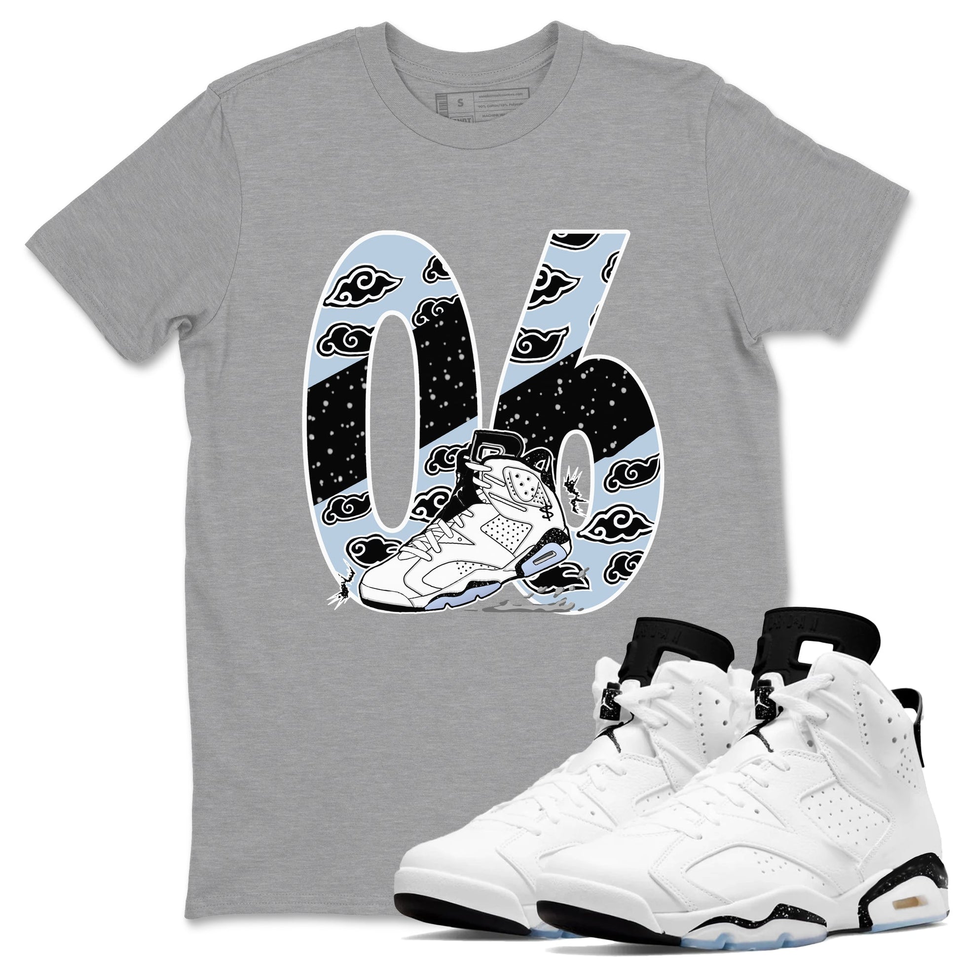 6s White Black shirt to match jordans Aggressive Dribble sneaker tees Air Jordan 6 White Black SNRT Sneaker Release Tees unisex cotton Heather Grey 1 crew neck shirt
