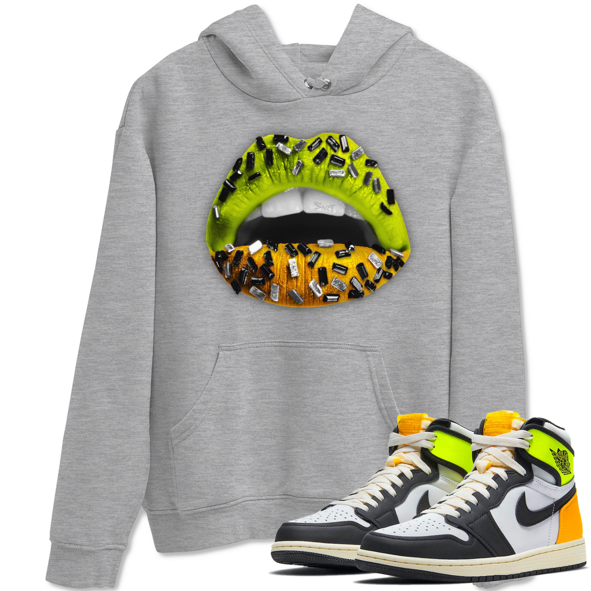 Lips Jewel Unisex Tops - Air Jordan 1 Volt Gold - SNRT Sneaker T-shirts