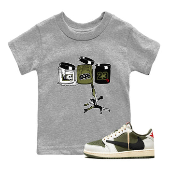 1s Travis Scott Medium Olive shirts to match jordans Jordan Paint sneaker match tees Air Jordan 1 Travis Scott Medium Olive match shoes to clothes SNRT Sneaker Tees Youth Baby Heather Grey 1 tee