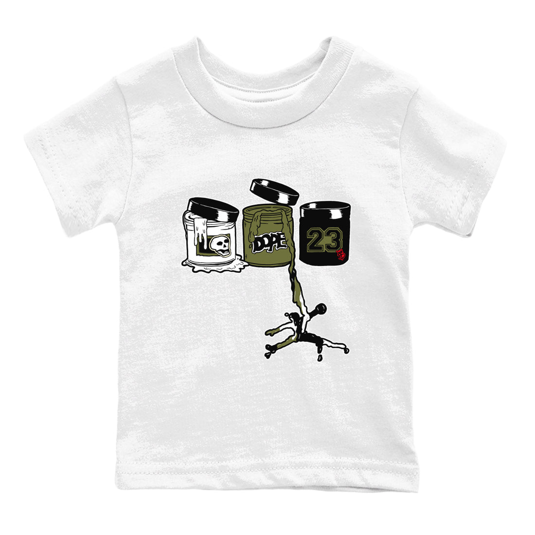 1s Travis Scott Medium Olive shirts to match jordans Jordan Paint sneaker match tees Air Jordan 1 Travis Scott Medium Olive match shoes to clothes SNRT Sneaker Tees Youth Baby White 2 tee
