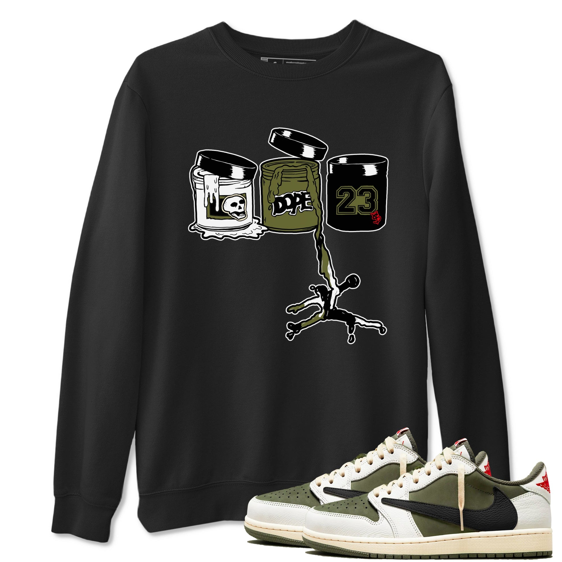 1s Travis Scott Medium Olive shirts to match jordans Jordan Paint sneaker match tees Air Jordan 1 Travis Scott Medium Olive match shoes to clothes SNRT Sneaker Tees unisex cotton Black 1 shirts