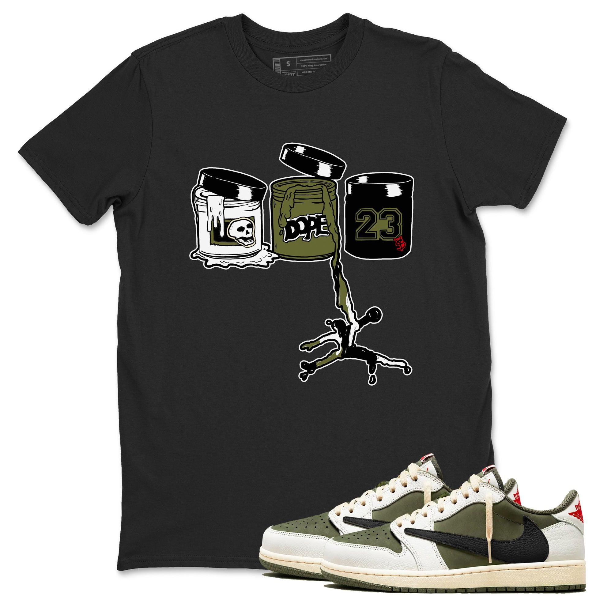 1s Travis Scott Medium Olive shirts to match jordans Jordan Paint sneaker match tees Air Jordan 1 Travis Scott Medium Olive match shoes to clothes SNRT Sneaker Tees unisex cotton Black 1 shirts