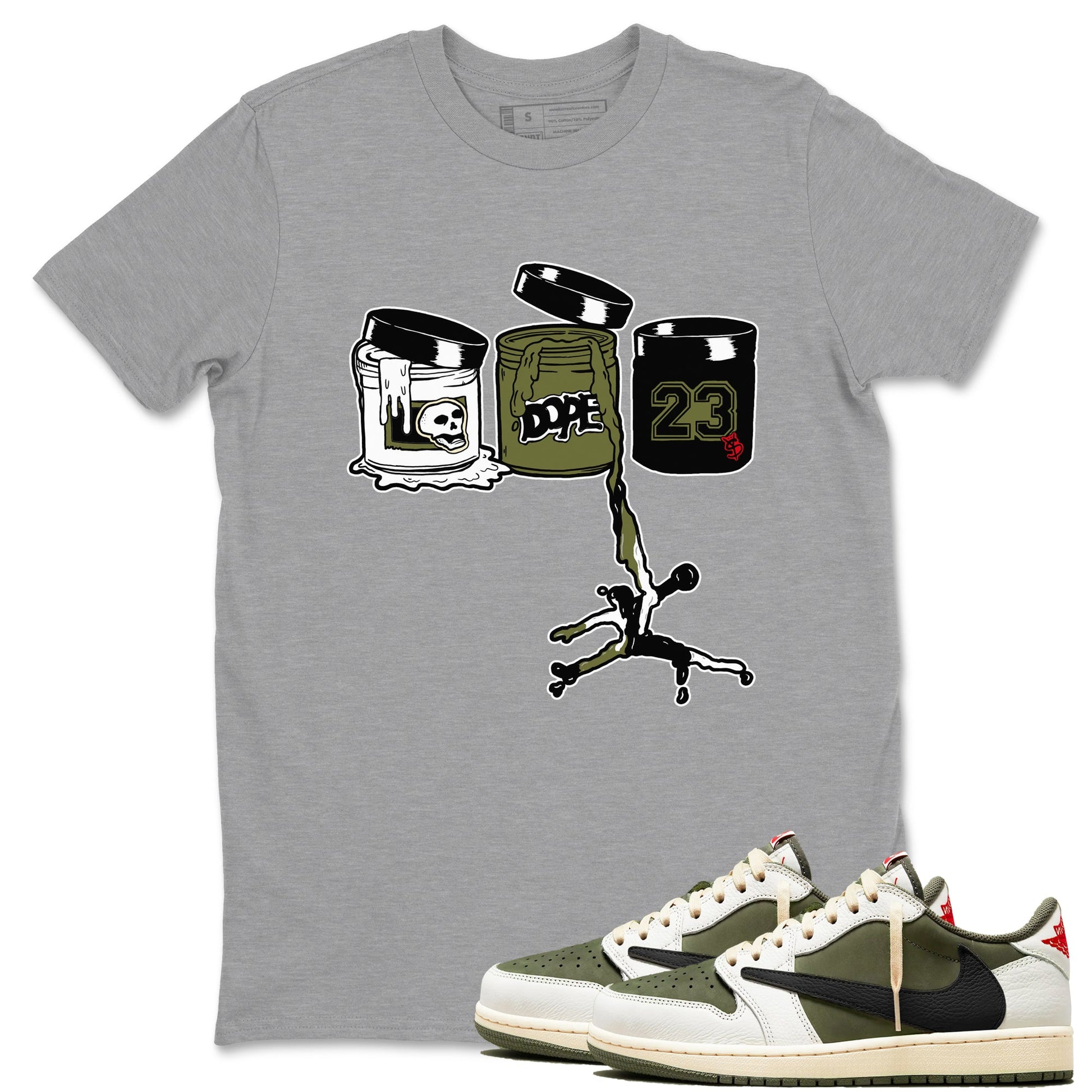 1s Travis Scott Medium Olive shirts to match jordans Jordan Paint sneaker match tees Air Jordan 1 Travis Scott Medium Olive match shoes to clothes SNRT Sneaker Tees unisex cotton Heather Grey 1 shirts