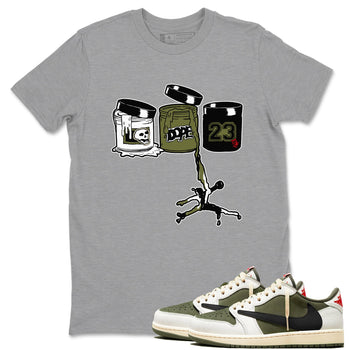 1s Travis Scott Medium Olive shirts to match jordans Jordan Paint sneaker match tees Air Jordan 1 Travis Scott Medium Olive match shoes to clothes SNRT Sneaker Tees unisex cotton Heather Grey 1 shirts