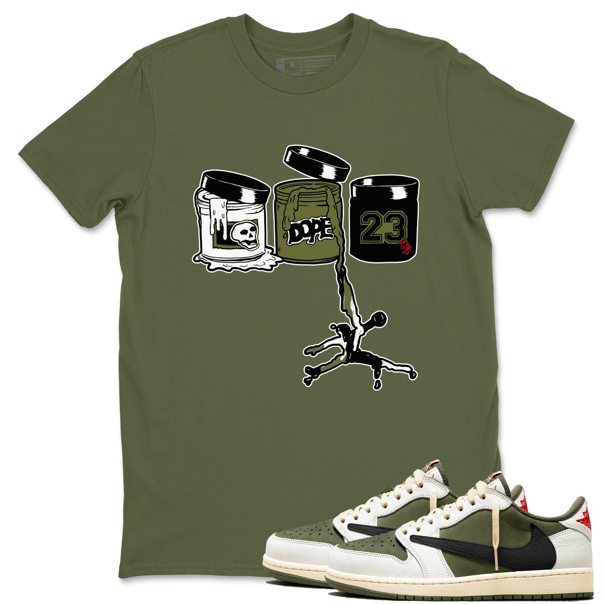 1s Travis Scott Medium Olive shirts to match jordans Jordan Paint sneaker match tees Air Jordan 1 Travis Scott Medium Olive match shoes to clothes SNRT Sneaker Tees unisex cotton Military Green 1 shirts