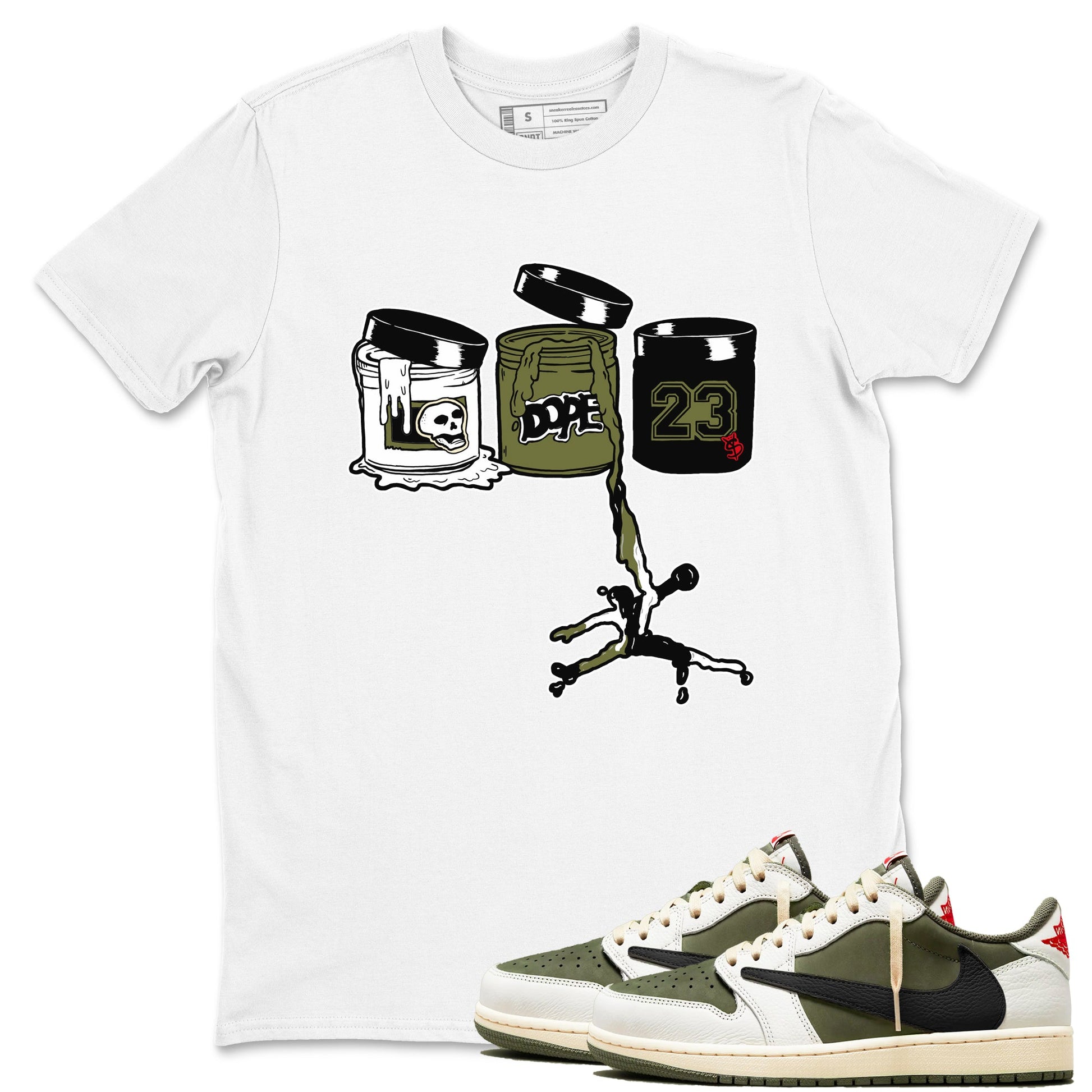 1s Travis Scott Medium Olive shirts to match jordans Jordan Paint sneaker match tees Air Jordan 1 Travis Scott Medium Olive match shoes to clothes SNRT Sneaker Tees unisex cotton White 1 shirts