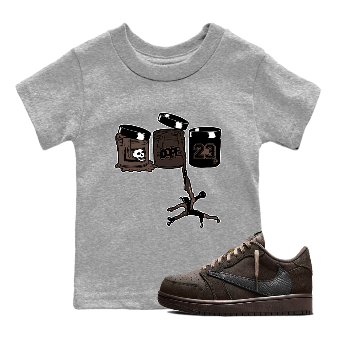AJ1 Travis Scott Velvet Brown and Dark Mocha shirts to match jordans Jordan Paint sneaker match tees 1s Travis Scott Velvet Brown match shoes to clothes SNRT Sneaker Tees Youth Baby Heather Grey 1 tee