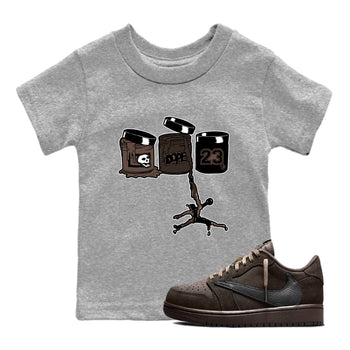 AJ1 Travis Scott Velvet Brown and Dark Mocha shirts to match jordans Jordan Paint sneaker match tees 1s Travis Scott Velvet Brown match shoes to clothes SNRT Sneaker Tees Youth Baby Heather Grey 1 tee