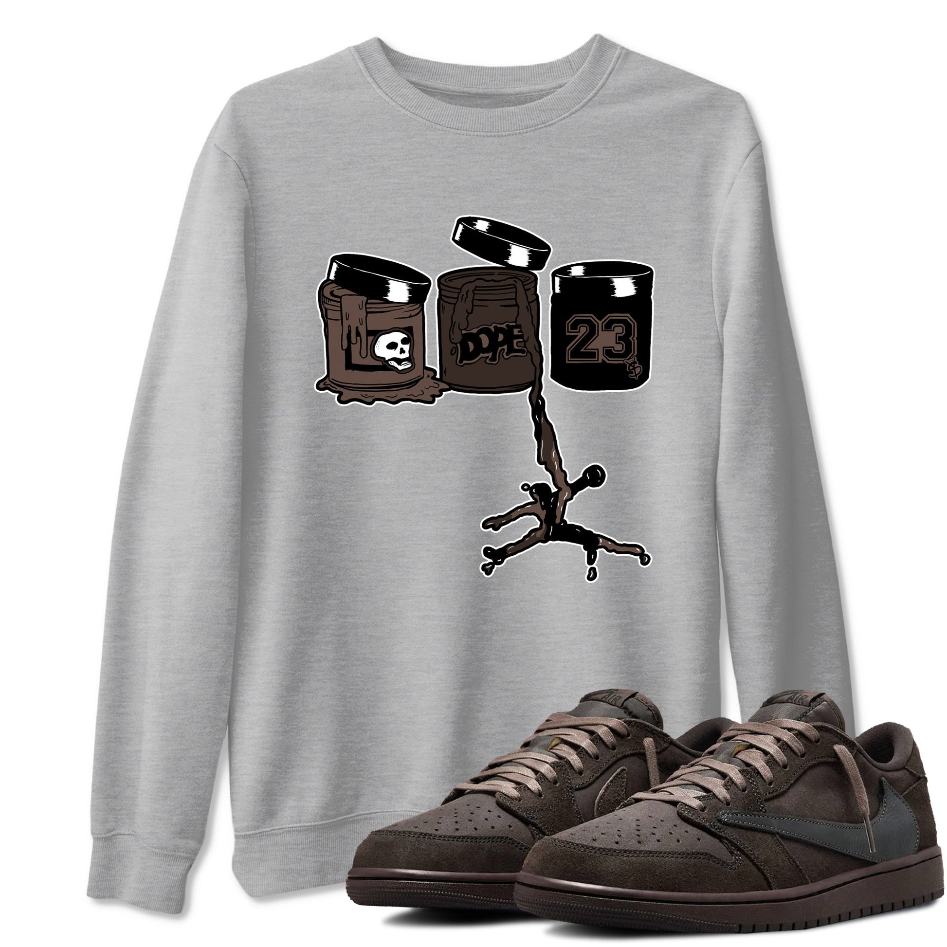 AJ1 Travis Scott Velvet Brown and Dark Mocha shirts to match jordans Jordan Paint sneaker match tees 1s Travis Scott Velvet Brown match shoes to clothes SNRT Sneaker Tees unisex cotton Heather Grey 1 shirts