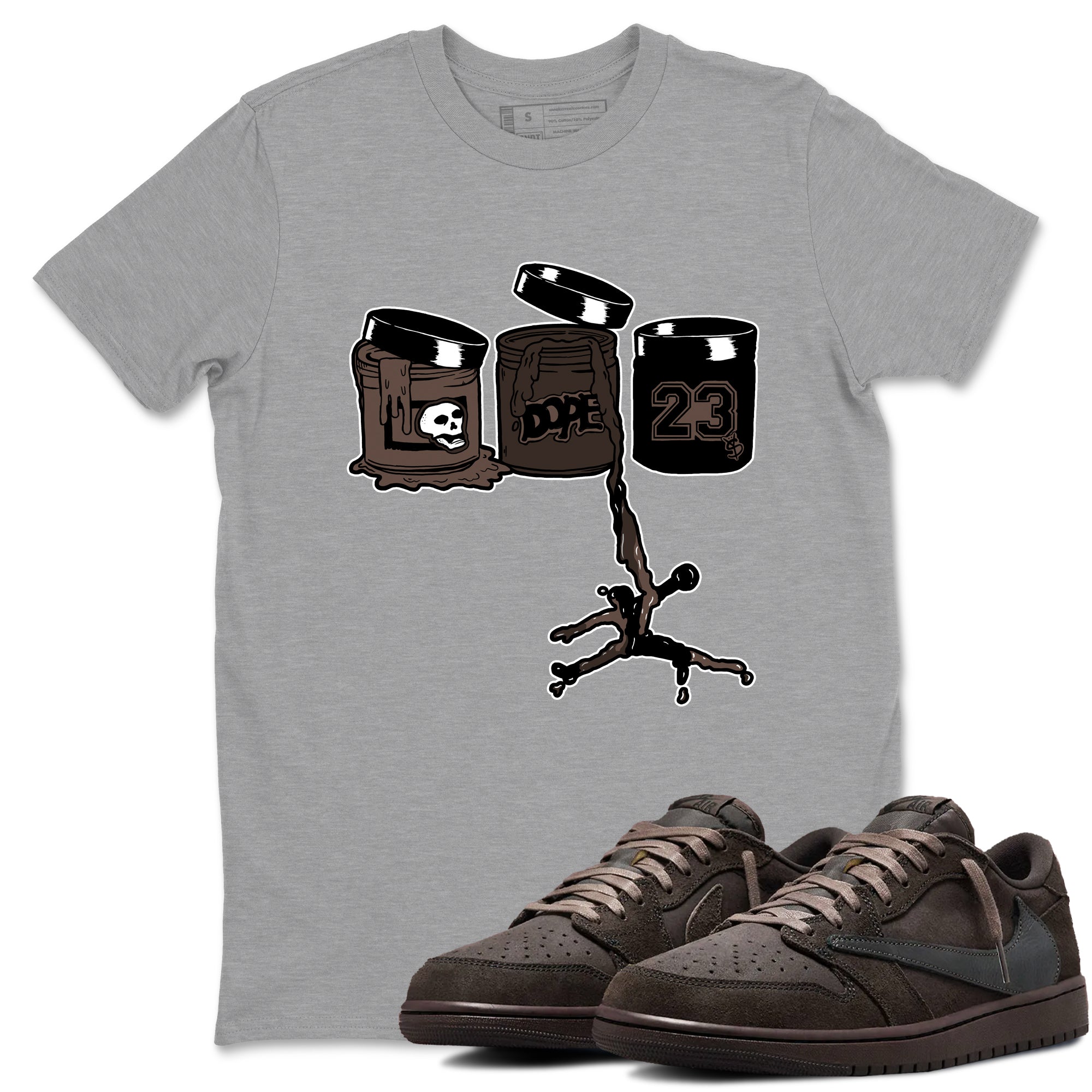 AJ1 Travis Scott Velvet Brown and Dark Mocha shirts to match jordans Jordan Paint sneaker match tees 1s Travis Scott Velvet Brown match shoes to clothes SNRT Sneaker Tees unisex cotton Heather Grey 1 shirts