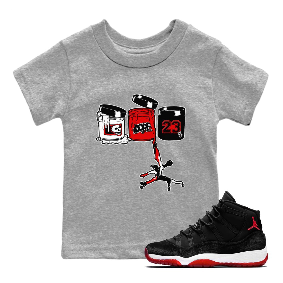 11s Bred Velvet shirts to match jordans Jordan Paint sneaker match tees Air Jordan 11 Retro Bred Velvet match shoes to clothes SNRT Sneaker Tees Youth Baby Heather Grey 1 tee