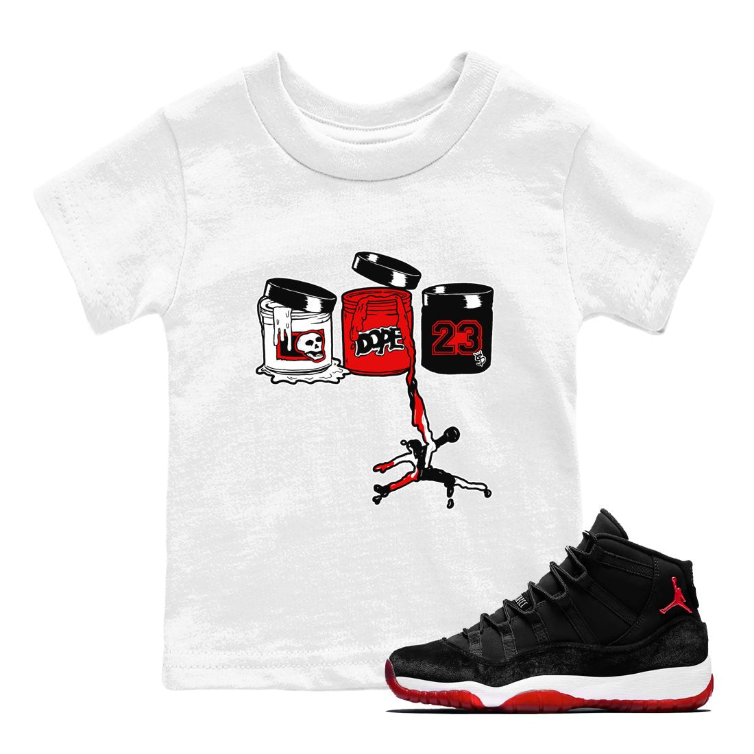 11s Bred Velvet shirts to match jordans Jordan Paint sneaker match tees Air Jordan 11 Retro Bred Velvet match shoes to clothes SNRT Sneaker Tees Youth Baby White 1 tee