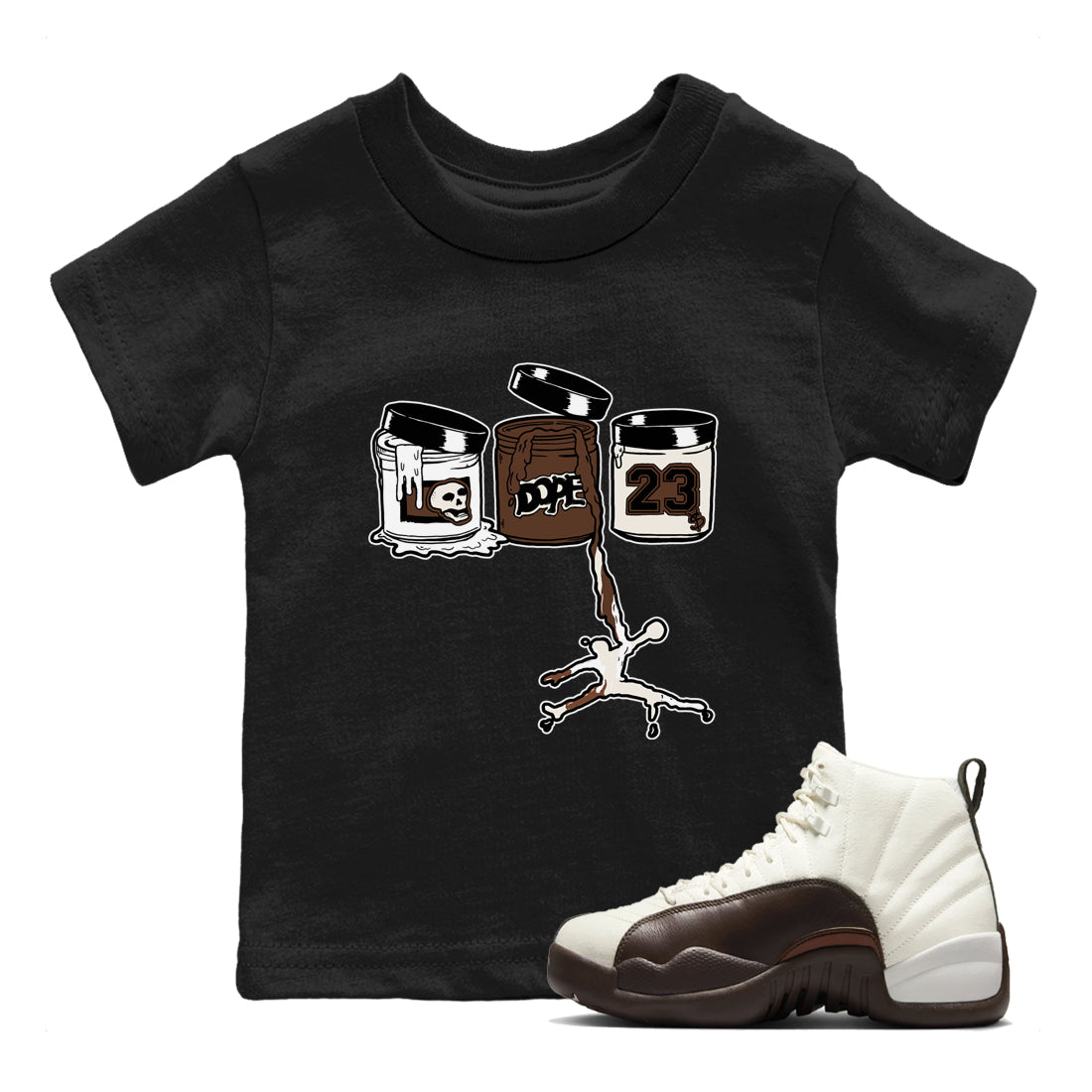 AJ12 Baroque Brown shirts to match jordans Jordan Paint best t shirts to wear with jordans SoleFly x Jordan 12 Baroque Brown match shoes to clothes SNRT Sneaker Tees Youth Baby Black 1 tee