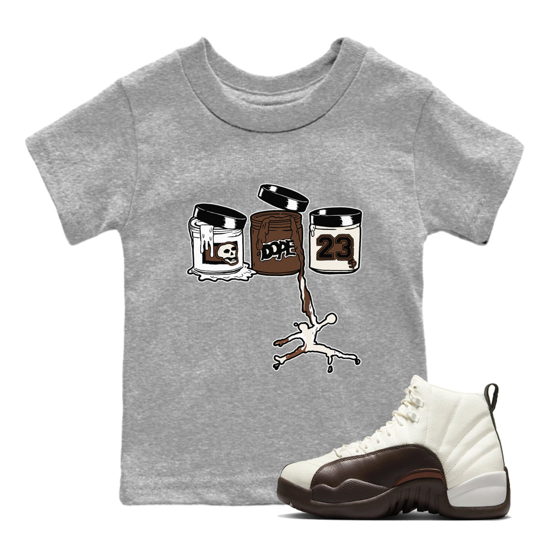 AJ12 Baroque Brown shirts to match jordans Jordan Paint best t shirts to wear with jordans SoleFly x Jordan 12 Baroque Brown match shoes to clothes SNRT Sneaker Tees Youth Baby Heather Grey 1 tee