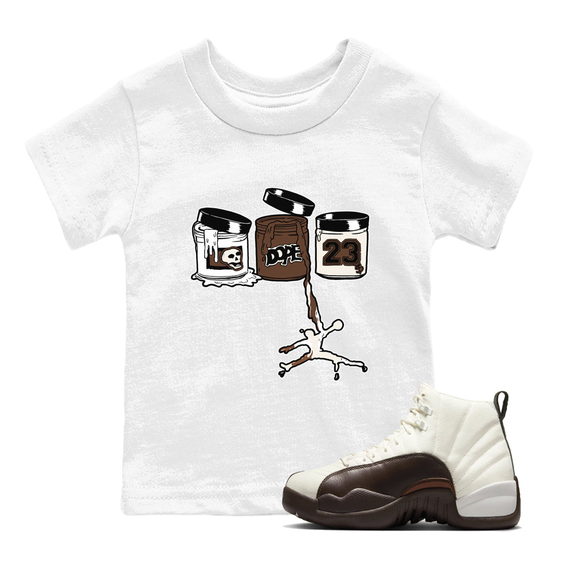AJ12 Baroque Brown shirts to match jordans Jordan Paint best t shirts to wear with jordans SoleFly x Jordan 12 Baroque Brown match shoes to clothes SNRT Sneaker Tees Youth Baby White 1 tee