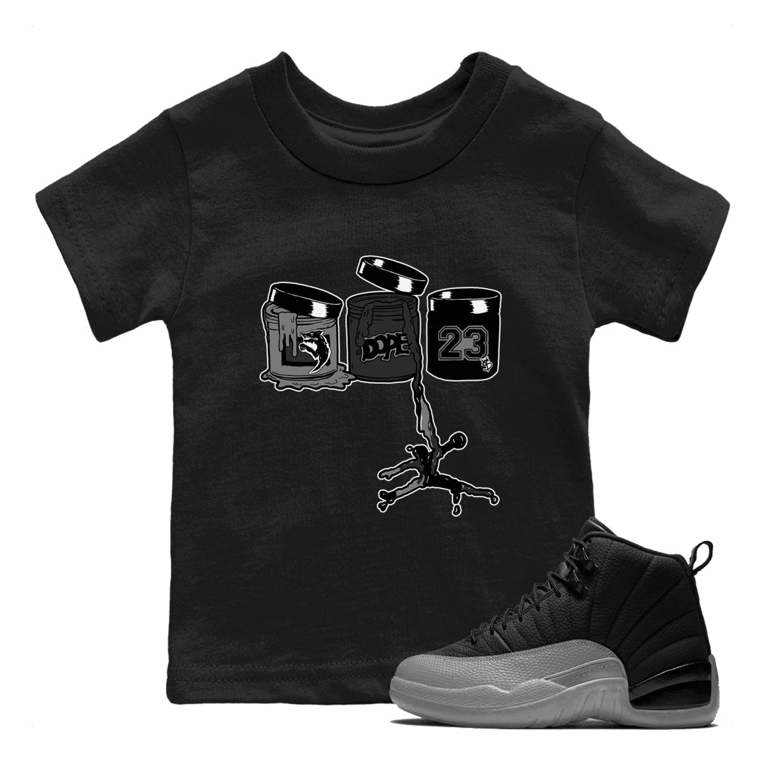 12s Black Wolf Grey shirts to match jordans Jordan Paint sneaker match tees Air Jordan 12 Barons match shoes to clothes SNRT Sneaker Tees Youth Baby Black 1 tee