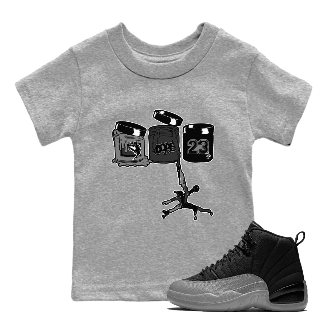 12s Black Wolf Grey shirts to match jordans Jordan Paint sneaker match tees Air Jordan 12 Barons match shoes to clothes SNRT Sneaker Tees Youth Baby Heather Grey 1 tee