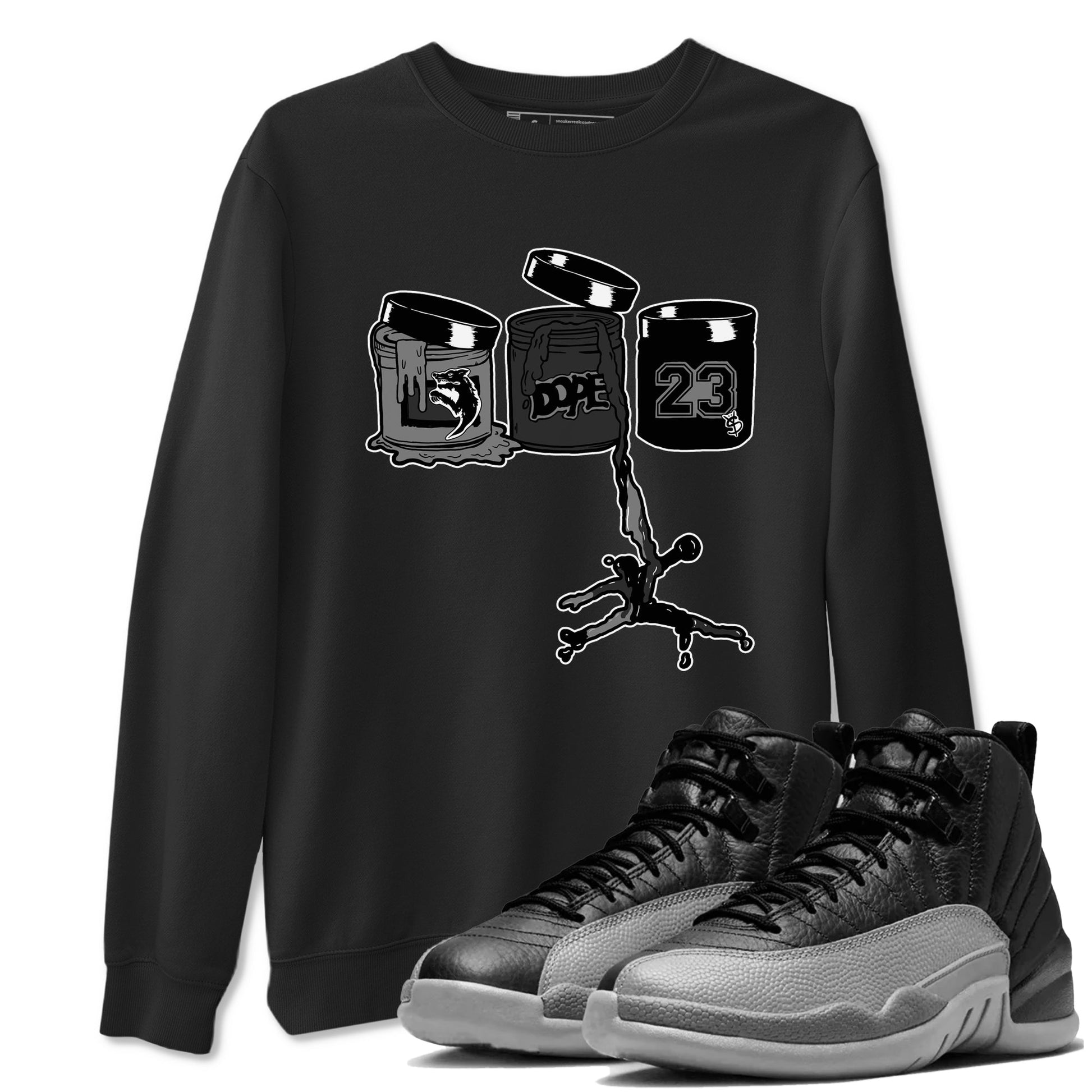 12s Black Wolf Grey shirts to match jordans Jordan Paint sneaker match tees Air Jordan 12 Barons match shoes to clothes SNRT Sneaker Tees unisex cotton Black 1 shirts