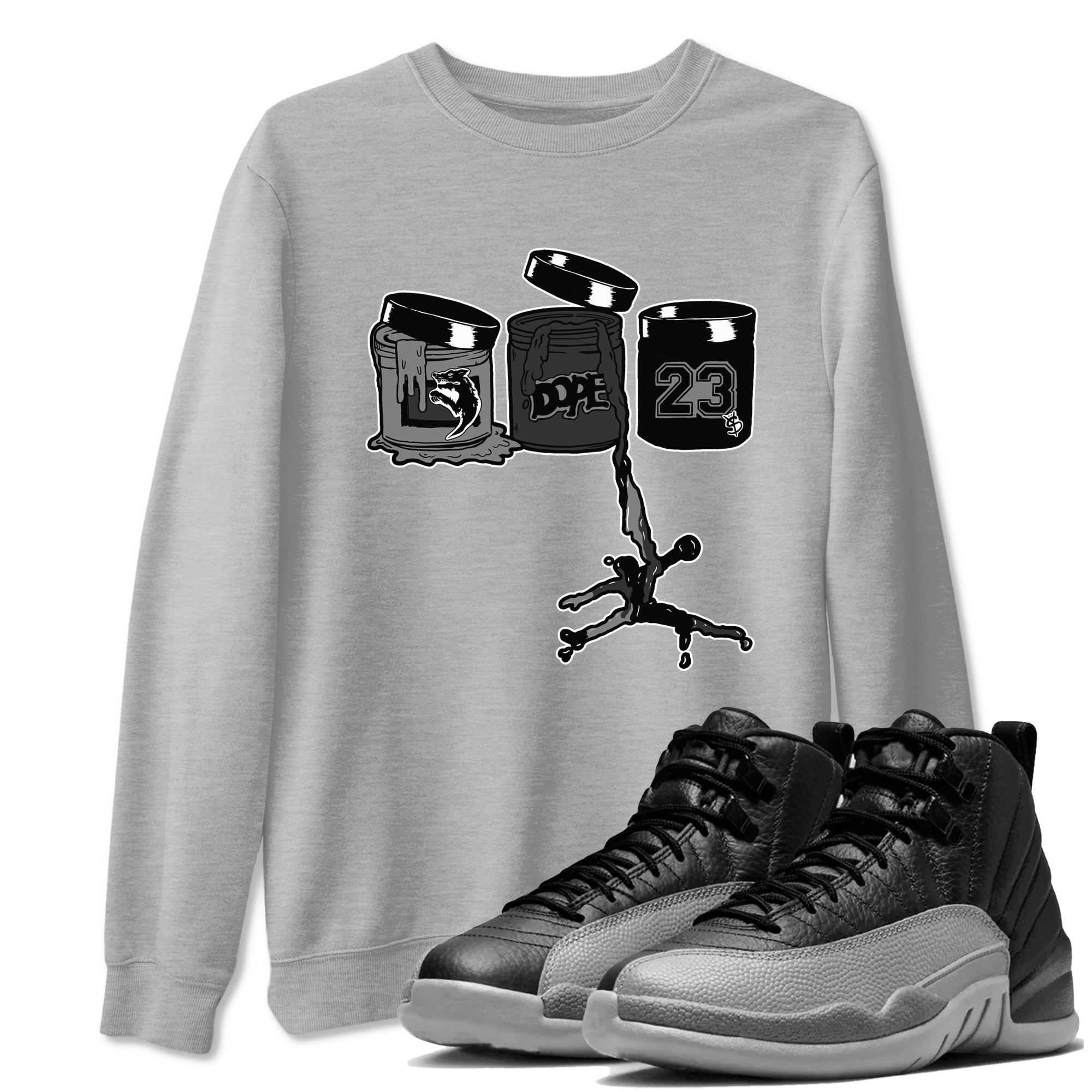 12s Black Wolf Grey shirts to match jordans Jordan Paint sneaker match tees Air Jordan 12 Barons match shoes to clothes SNRT Sneaker Tees unisex cotton Heather Grey 1 shirts