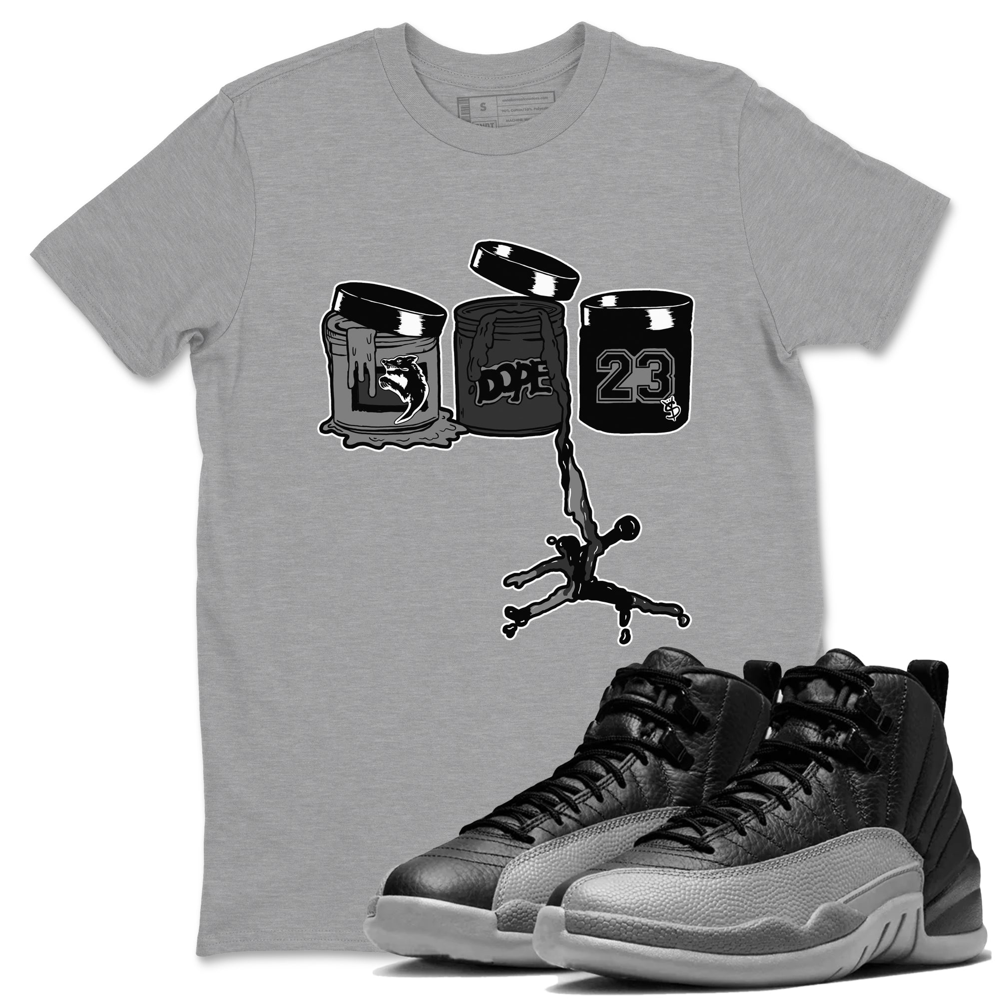 12s Black Wolf Grey shirts to match jordans Jordan Paint sneaker match tees Air Jordan 12 Barons match shoes to clothes SNRT Sneaker Tees unisex cotton Heather Grey 1 shirts