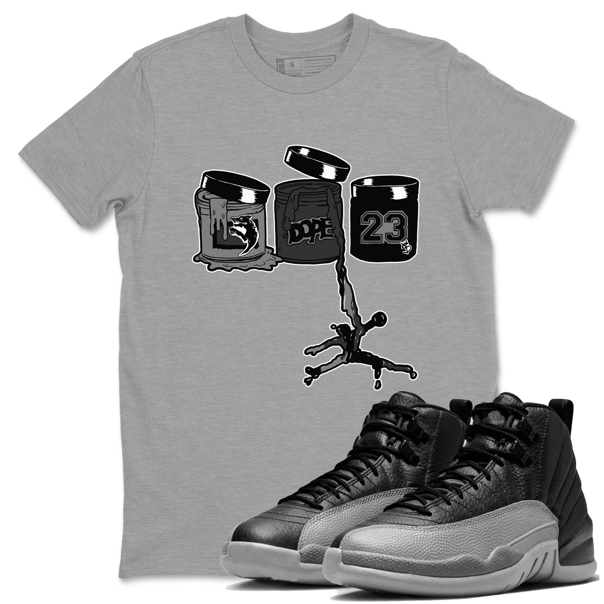12s Black Wolf Grey shirts to match jordans Jordan Paint sneaker match tees Air Jordan 12 Barons match shoes to clothes SNRT Sneaker Tees unisex cotton Heather Grey 1 shirts
