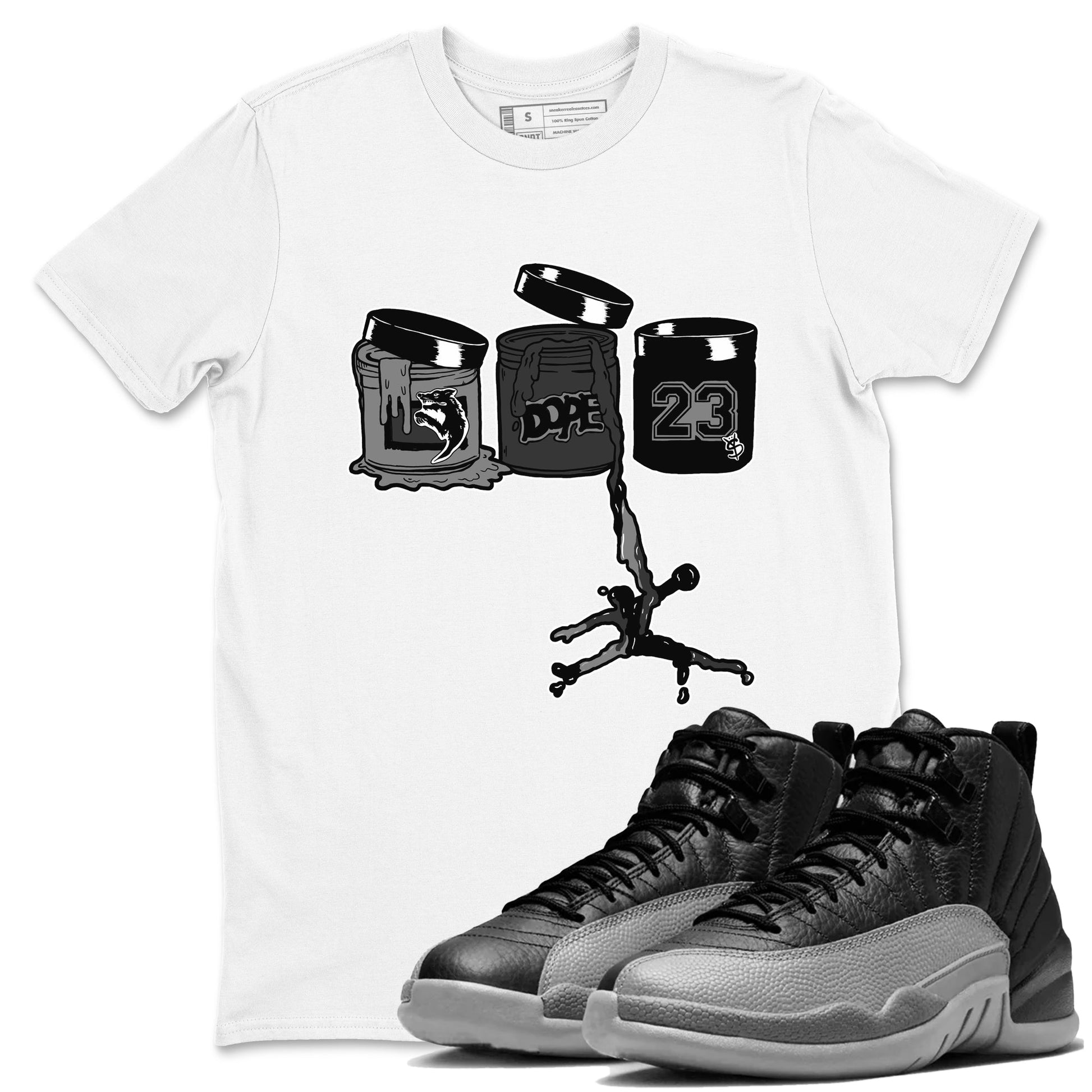 12s Black Wolf Grey shirts to match jordans Jordan Paint sneaker match tees Air Jordan 12 Barons match shoes to clothes SNRT Sneaker Tees unisex cotton White 1 shirts
