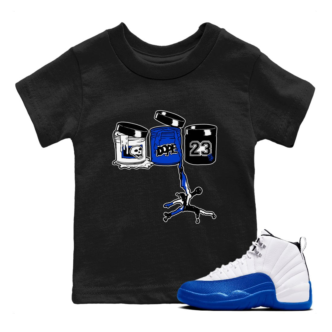 12s Blueberry shirts to match jordans Jordan Paint best t shirts to wear with jordans AJ12 White & Game Royal match shoes to clothes SNRT Sneaker Tees Youth Baby Black 1 tee