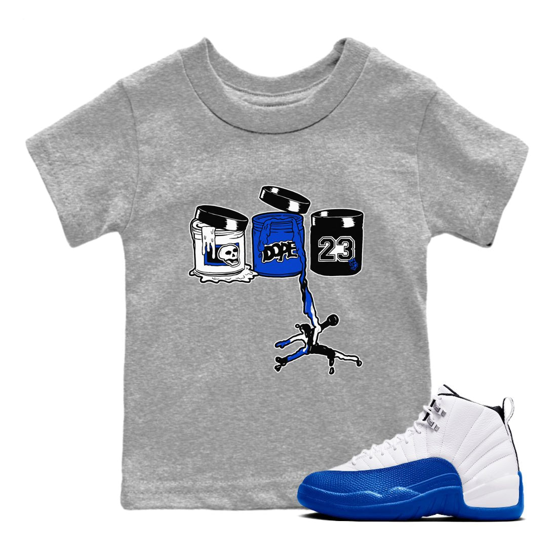 12s Blueberry shirts to match jordans Jordan Paint best t shirts to wear with jordans AJ12 White & Game Royal match shoes to clothes SNRT Sneaker Tees Youth Baby Heather Grey 1 tee