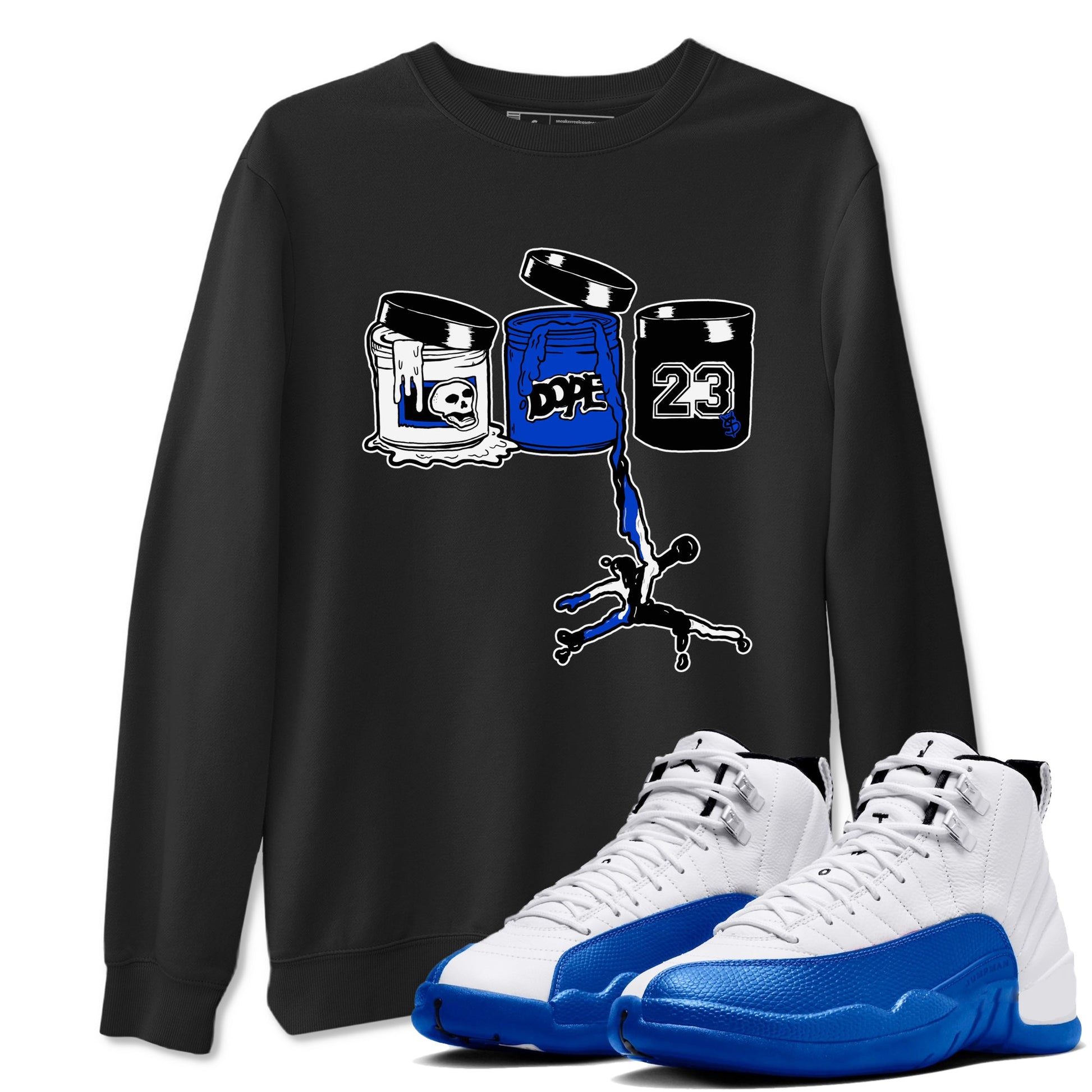 12s Blueberry shirts to match jordans Jordan Paint best t shirts to wear with jordans AJ12 White & Game Royal match shoes to clothes SNRT Sneaker Tees unisex cotton Black 1 shirts