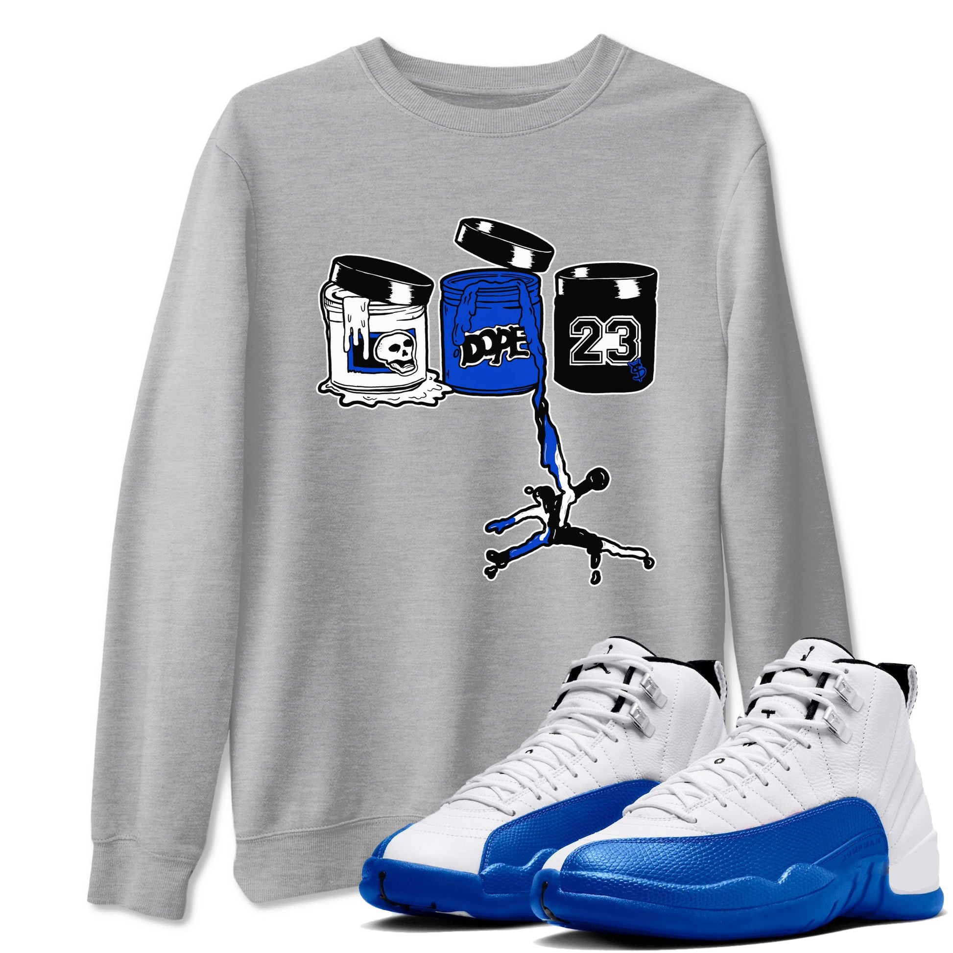 12s Blueberry shirts to match jordans Jordan Paint best t shirts to wear with jordans AJ12 White & Game Royal match shoes to clothes SNRT Sneaker Tees unisex cotton Heather Grey 1 shirts