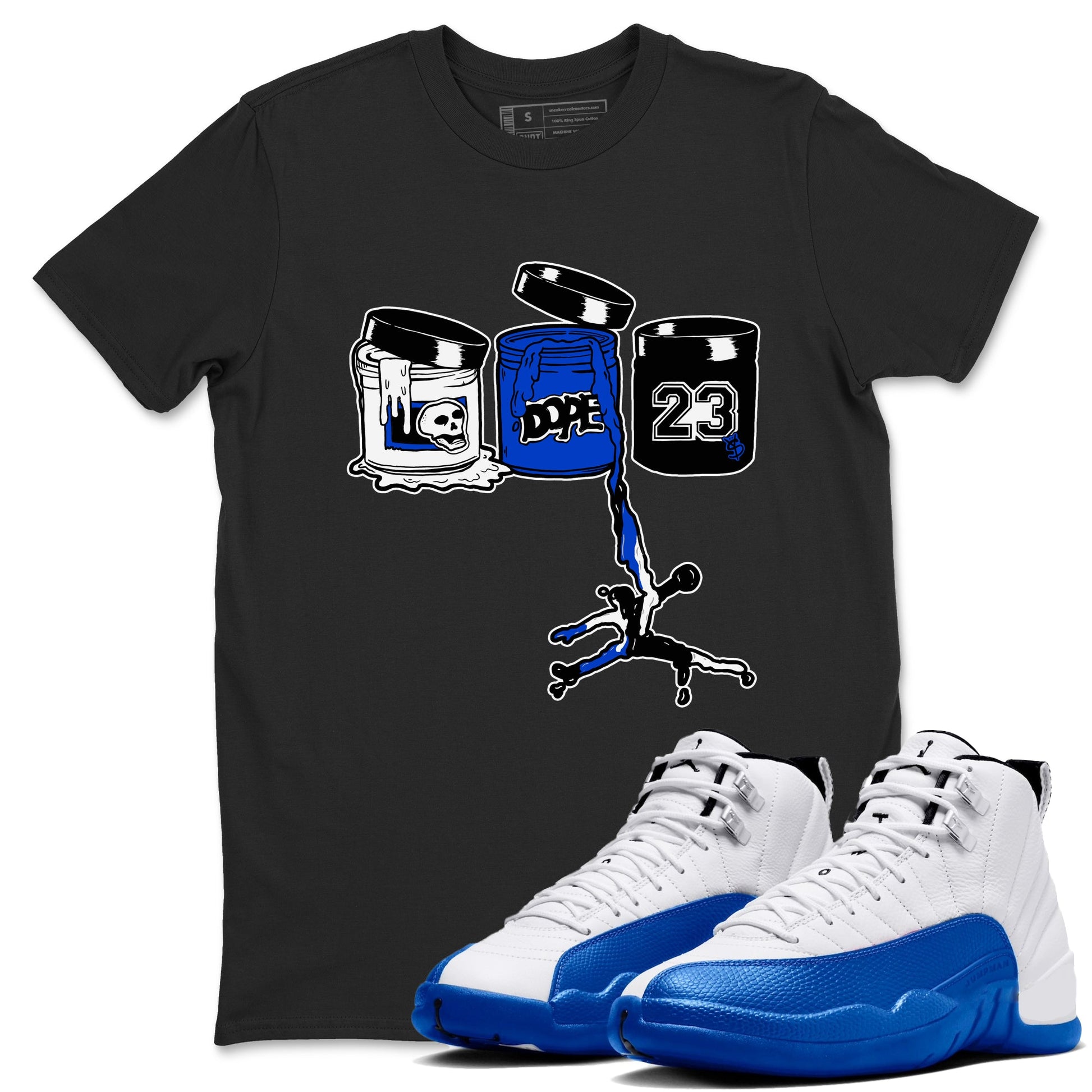 12s Blueberry shirts to match jordans Jordan Paint best t shirts to wear with jordans AJ12 White & Game Royal match shoes to clothes SNRT Sneaker Tees unisex cotton Black 1 shirts