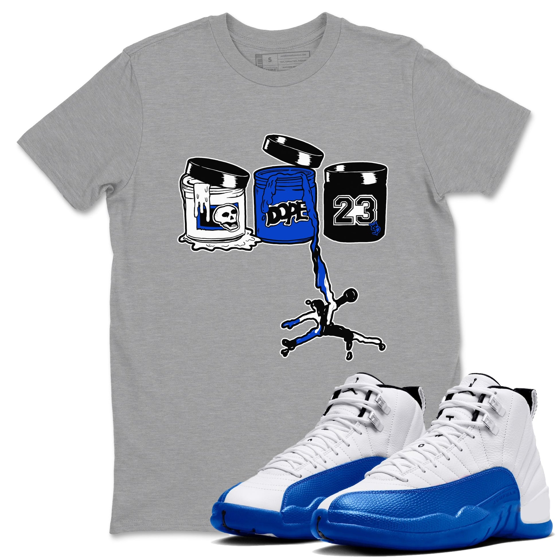 12s Blueberry shirts to match jordans Jordan Paint best t shirts to wear with jordans AJ12 White & Game Royal match shoes to clothes SNRT Sneaker Tees unisex cotton Heather Grey 1 shirts