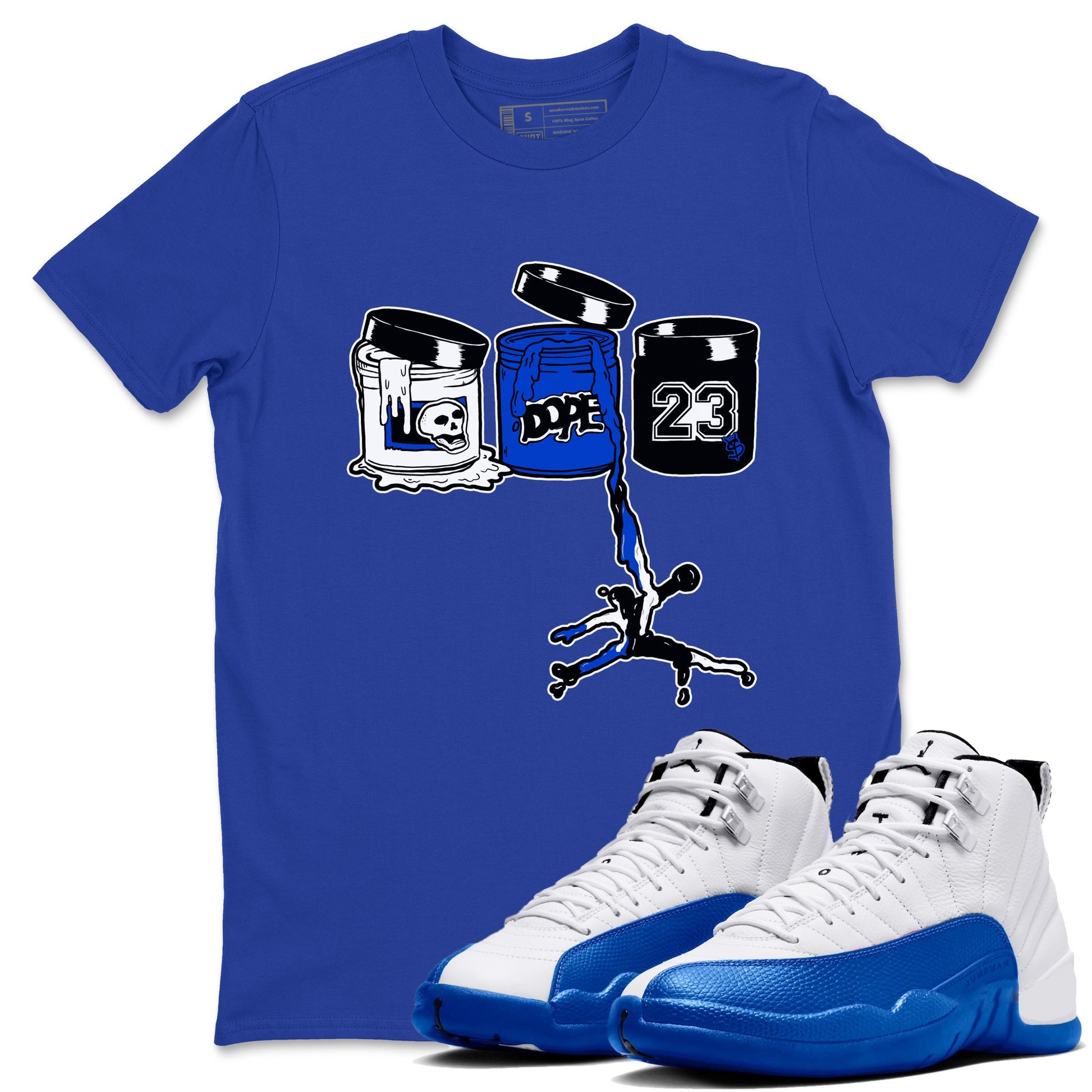 12s Blueberry shirts to match jordans Jordan Paint best t shirts to wear with jordans AJ12 White & Game Royal match shoes to clothes SNRT Sneaker Tees unisex cotton Royal Blue 1 shirts